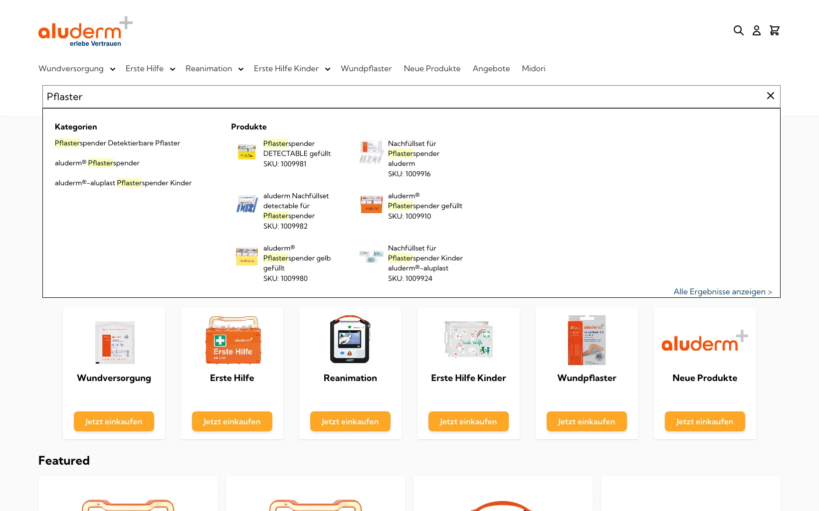 Screenshot-Beleg: Söhngen — Kriterium 2.3 Suchvorschläge während der Eingabe