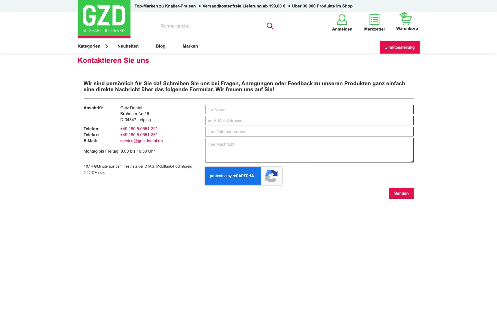 Screenshot-Beleg: Geiz Dental — Kriterium 6.1 Kontaktmöglichkeiten präsent