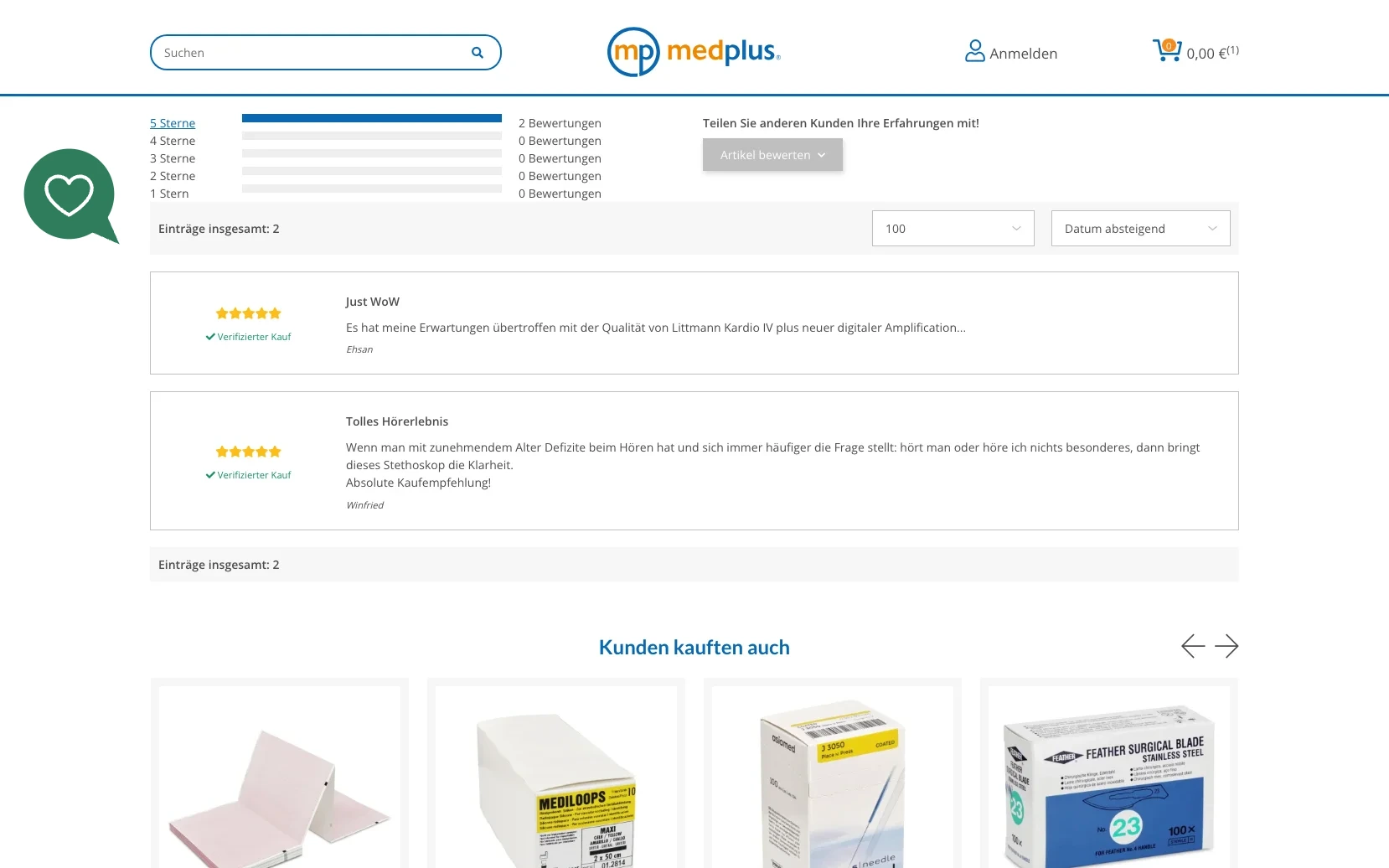 Screenshot-Beleg: medplus24 — Kriterium 4.8 Detail-Bewertungen mit Text