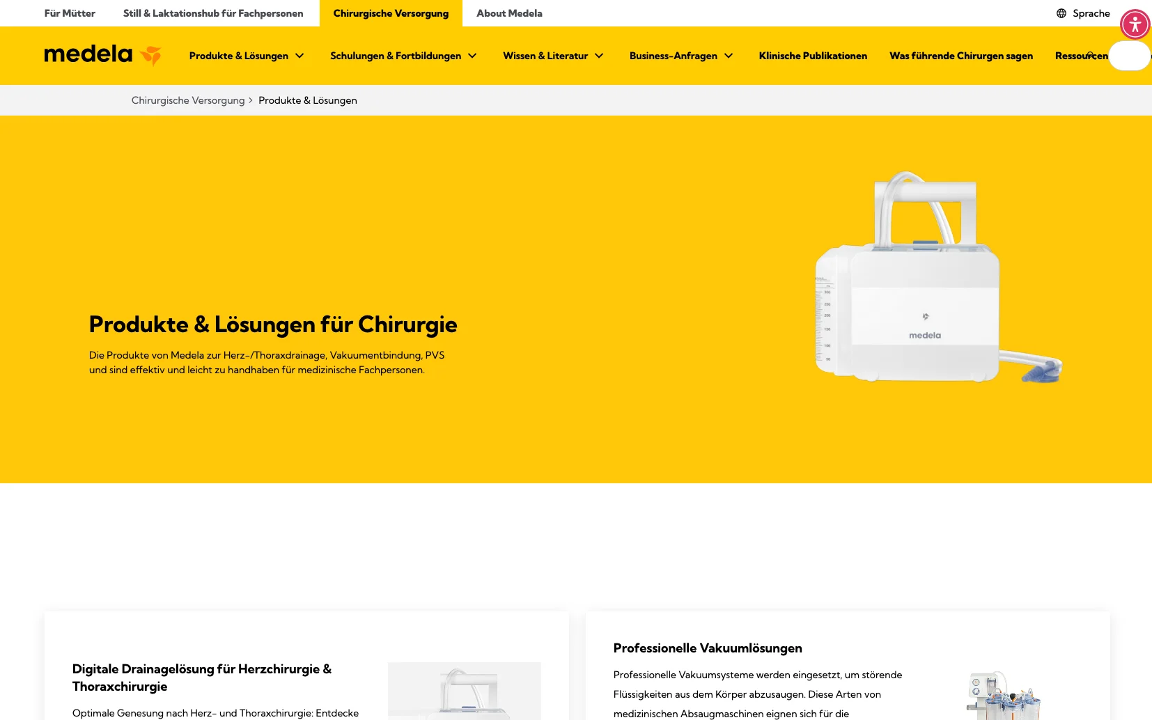 Screenshot-Beleg: Medela — Kriterium 2.5 Einstieg über Anwendung