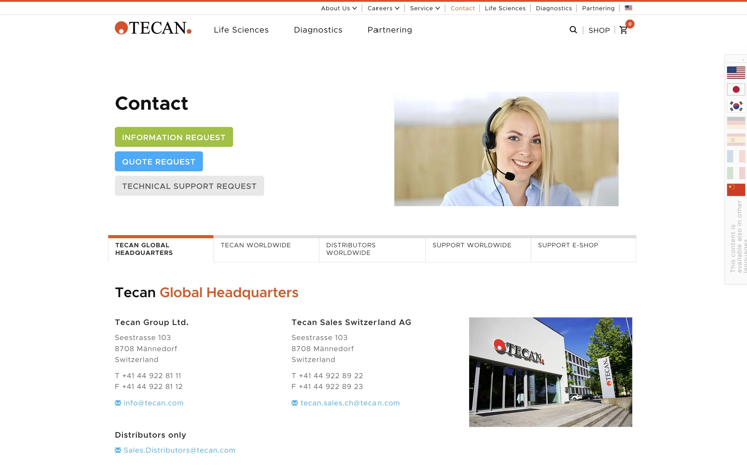 Screenshot-Beleg: Tecan — Kriterium 6.1 Kontaktmöglichkeiten präsent