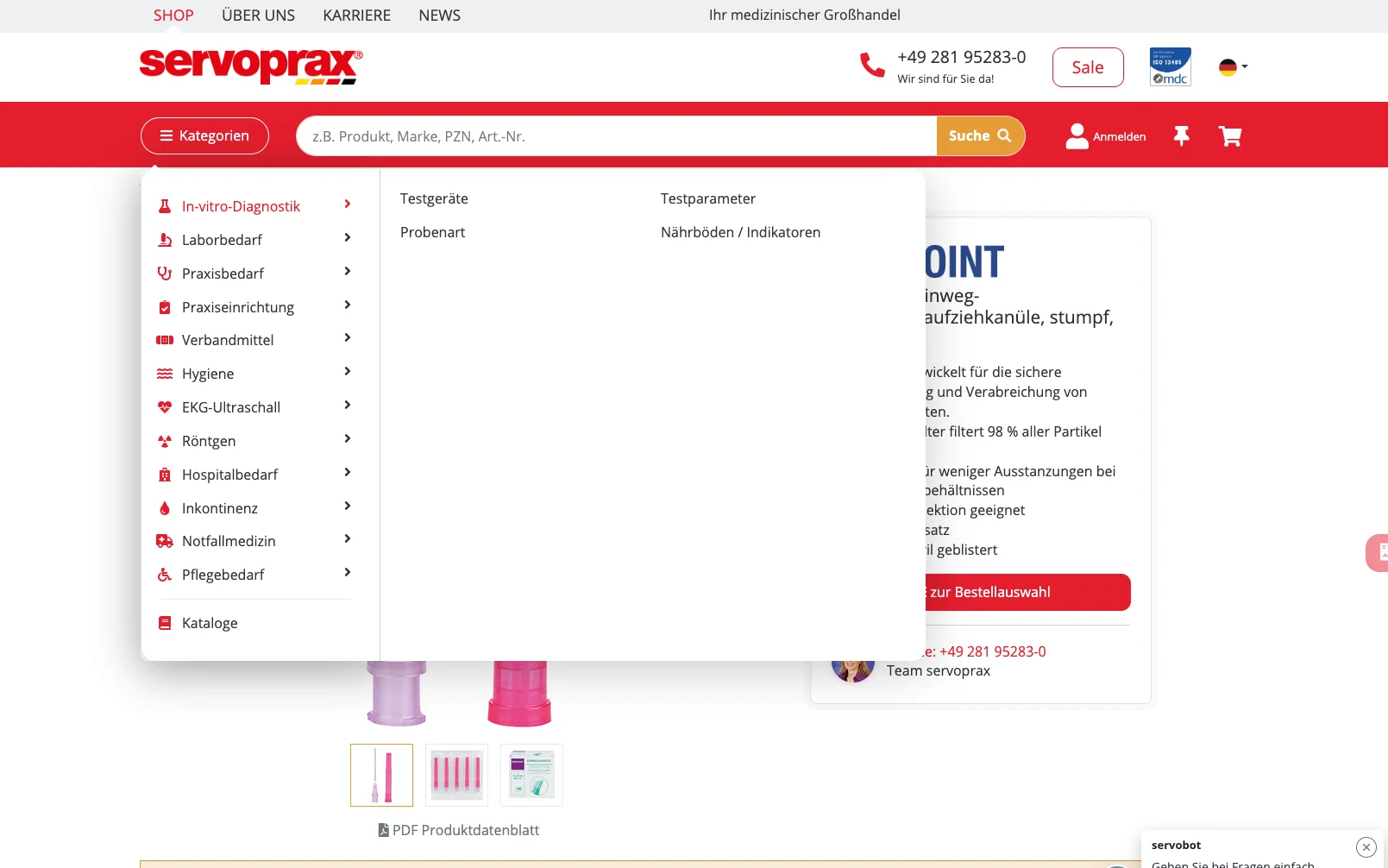 Screenshot-Beleg: Servoprax — Kriterium 2.4 Mega-Menü / Hauptnavigation