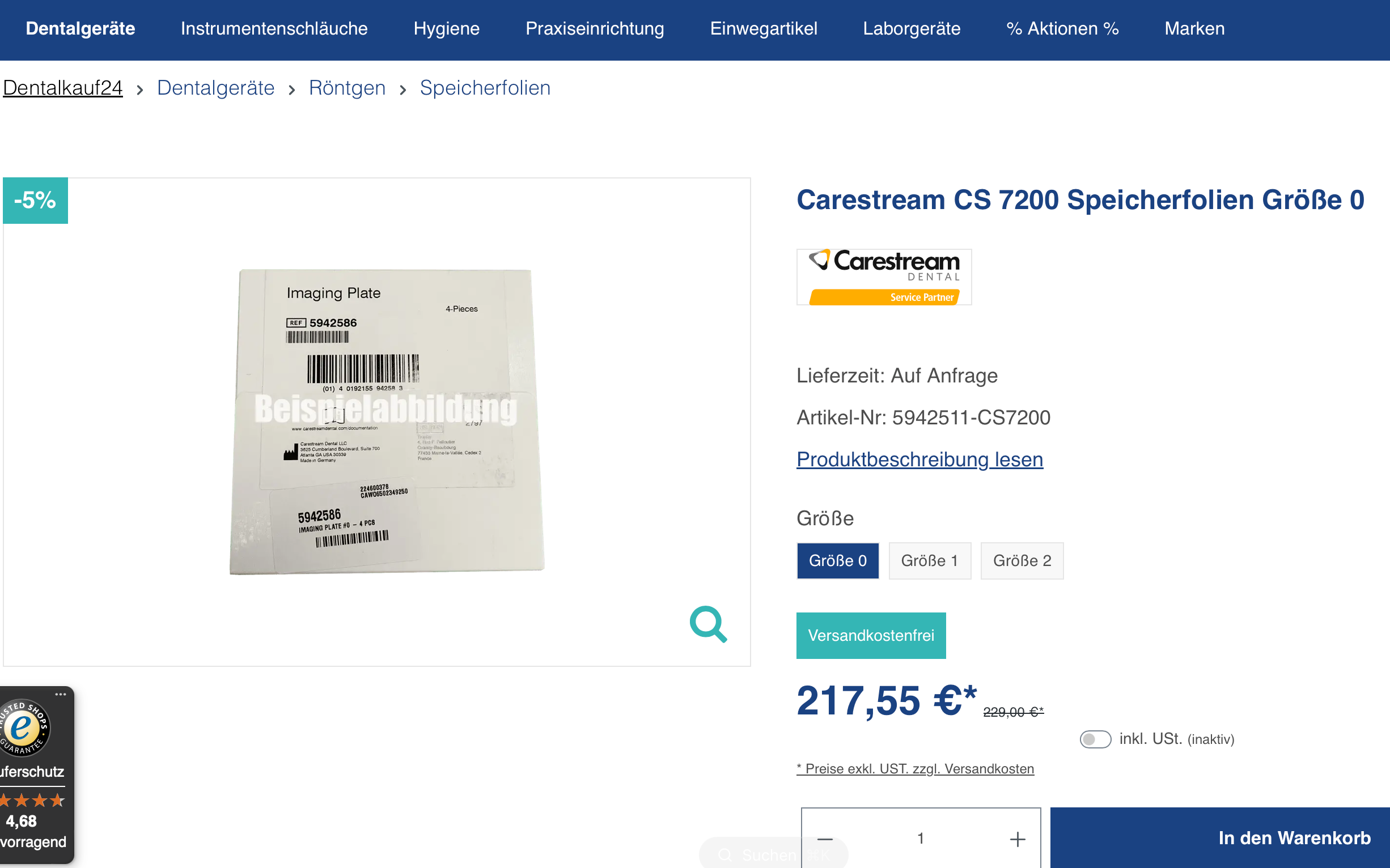 Screenshot-Beleg: Dentalkauf24 — Kriterium 1.2 Grundpreis / €-pro-Einheit