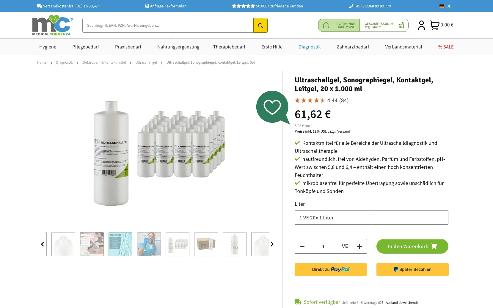 Screenshot-Beleg: medicalcorner24 — Kriterium 1.2 Grundpreis / €-pro-Einheit