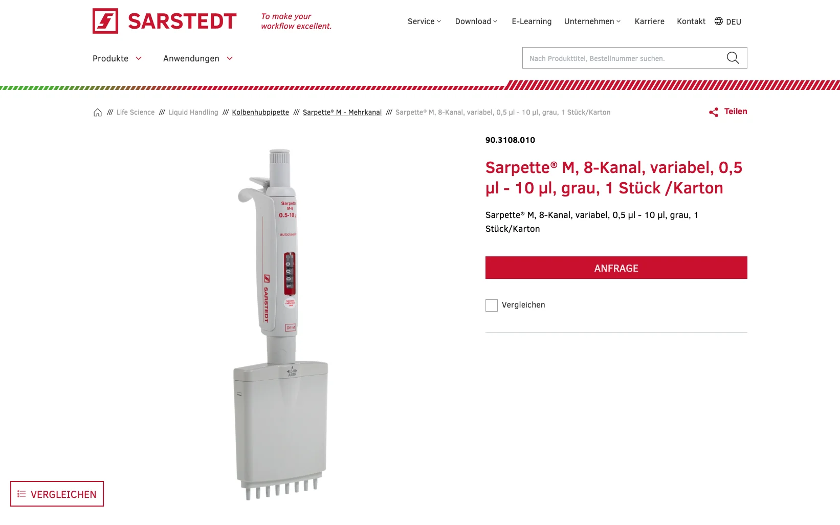 Screenshot-Beleg: Sarstedt — Kriterium 5.1 „Wo kaufen"-Info auf Site