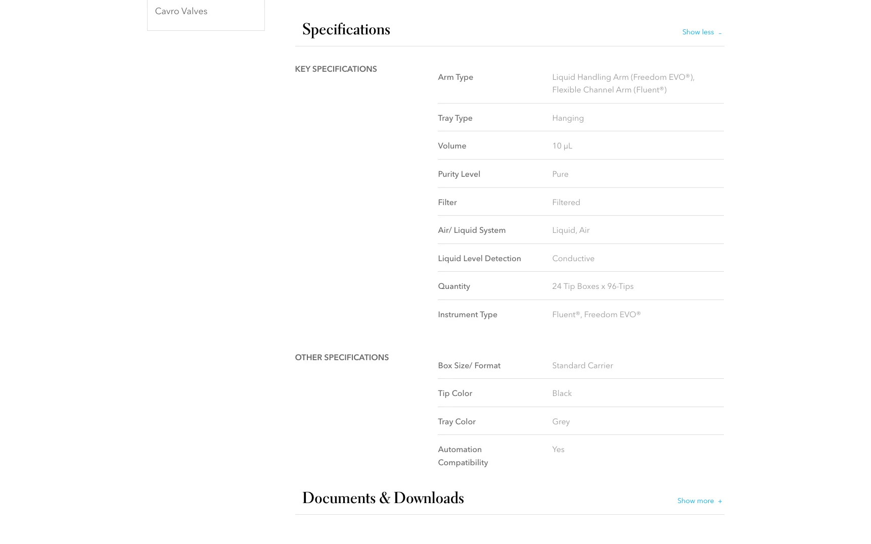 Screenshot-Beleg: Tecan — Kriterium 4.3 Strukturierte Produktinformation