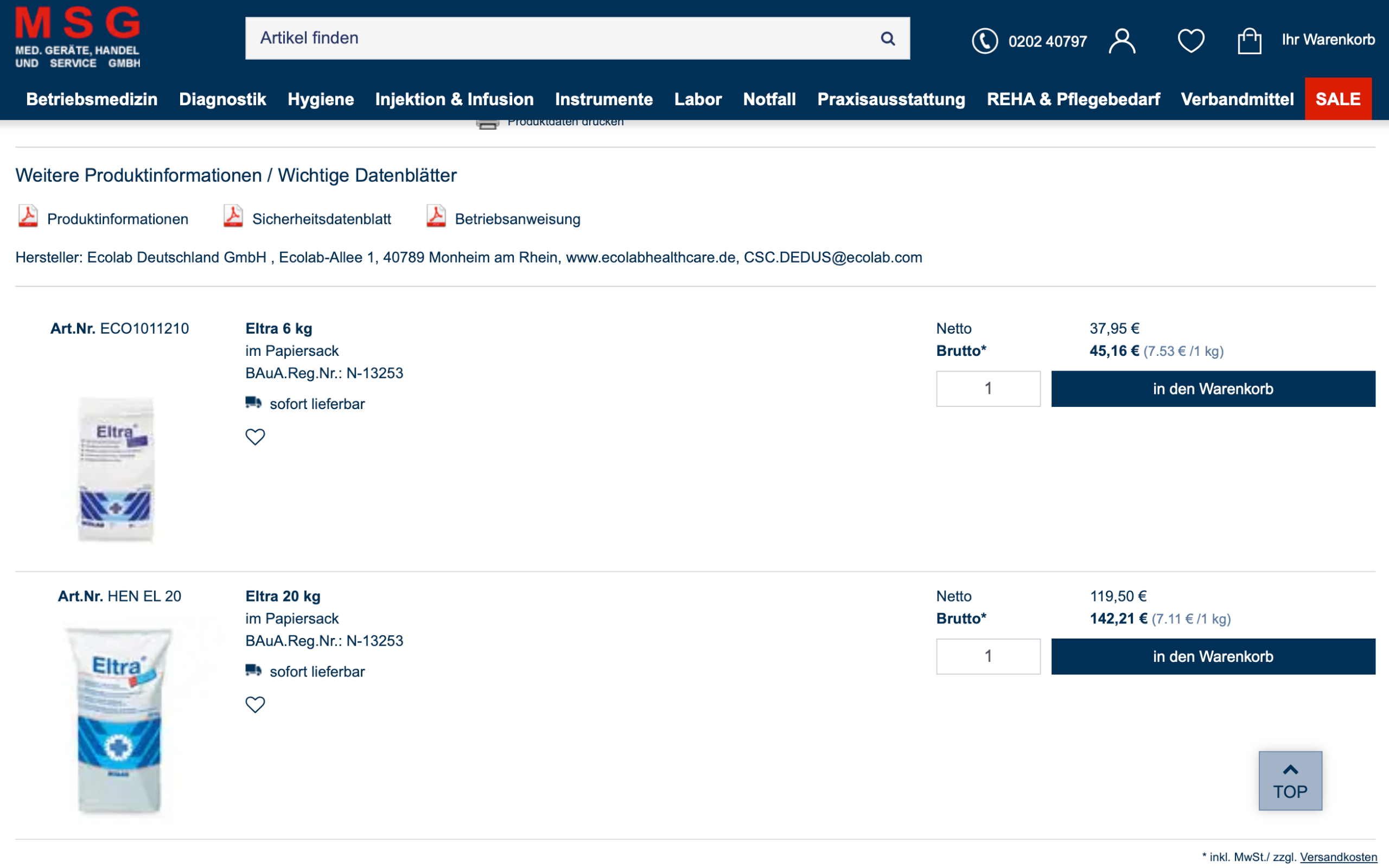 Screenshot-Beleg: MSG-Praxisbedarf — Kriterium 4.4 Verpackungseinheit / Varianten