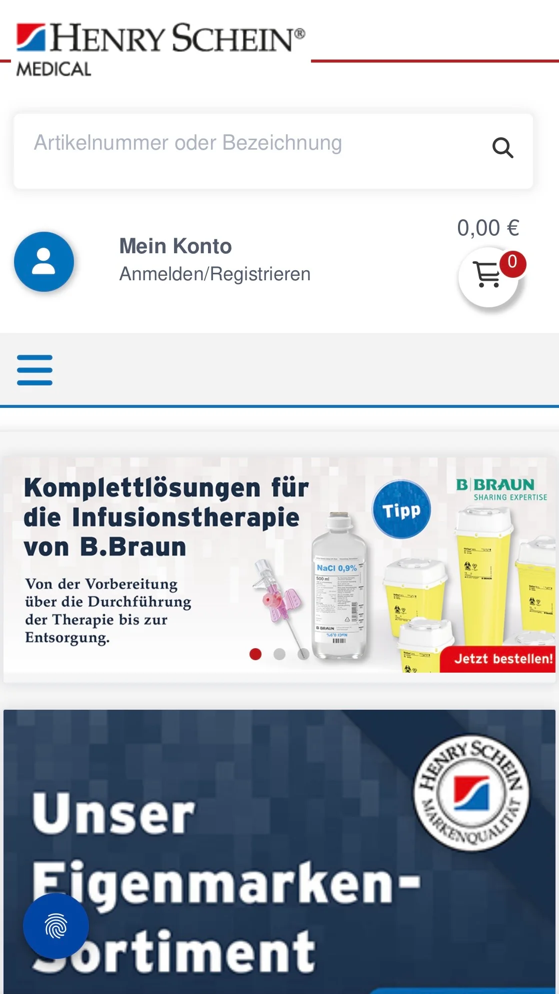 Screenshot-Beleg: Henry Schein Medical — Kriterium 7.5 Mobile Bedienbarkeit
