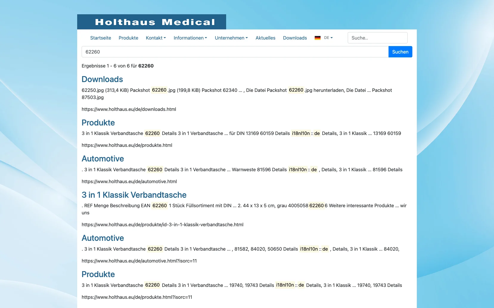 Screenshot-Beleg: Holthaus Medical — Kriterium 2.2 Suche per Artikelnr./PZN/REF
