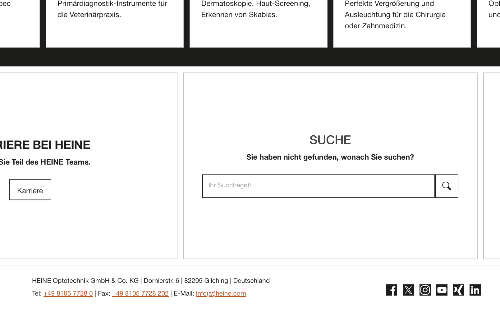 Screenshot-Beleg: Heine Optotechnik — Kriterium 6.1 Kontaktmöglichkeiten präsent