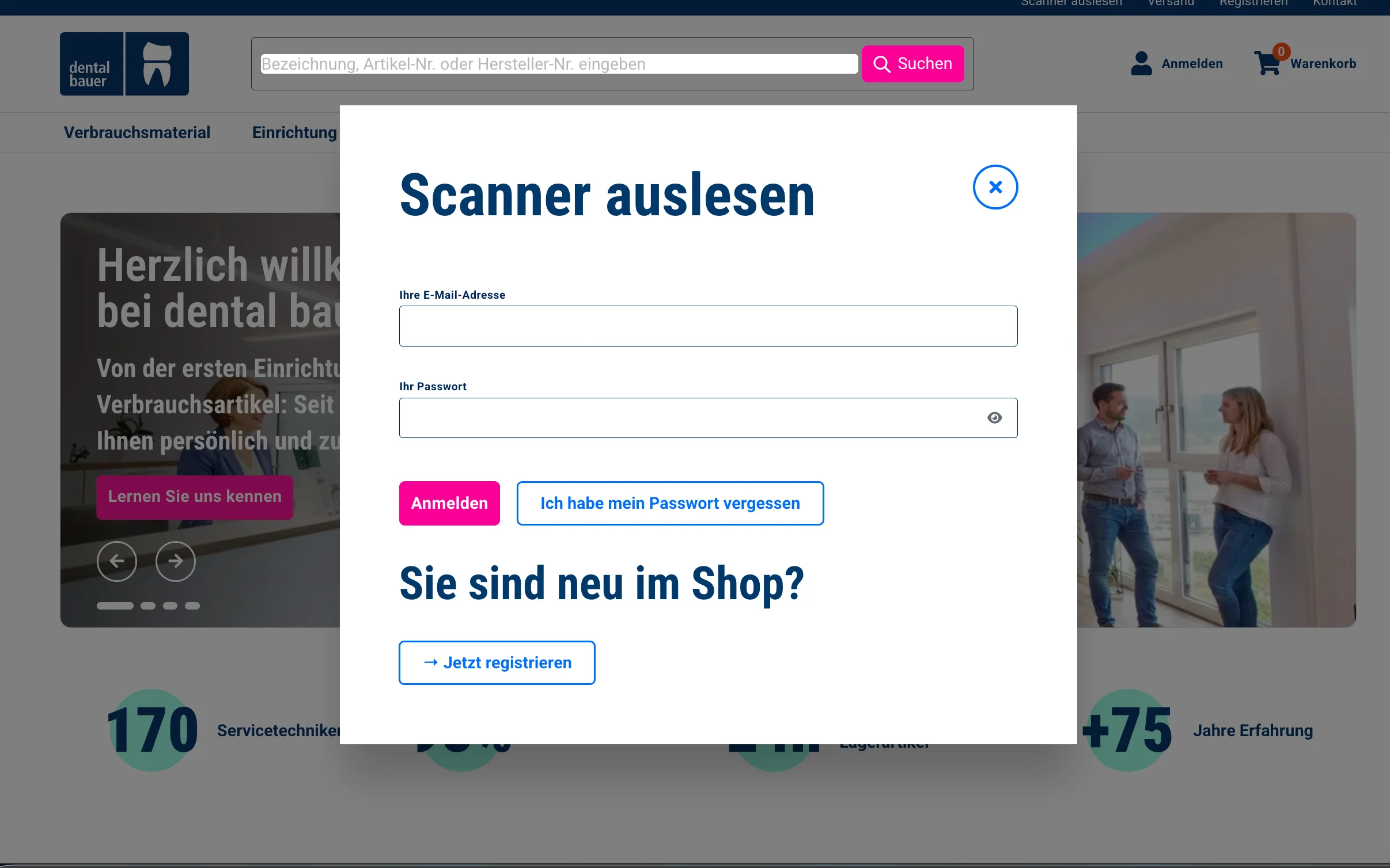 Screenshot-Beleg: Dental Bauer — Kriterium 5.4 Schnellbestellung per Artikelnr.