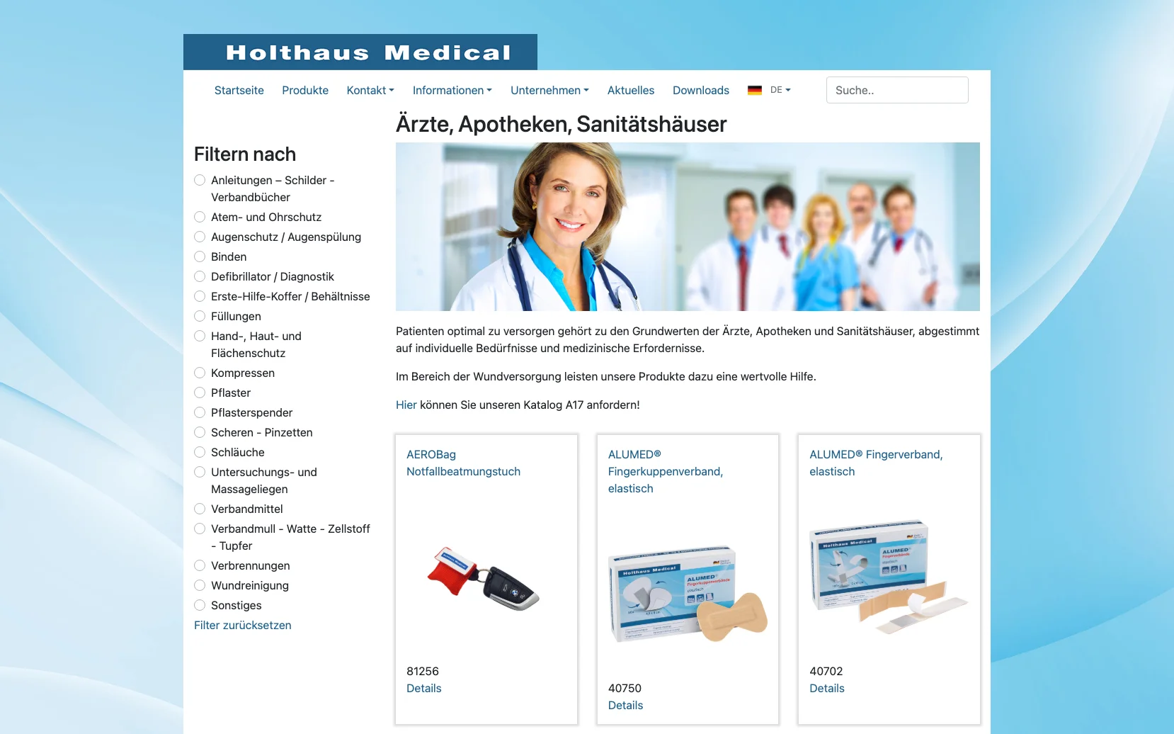 Screenshot-Beleg: Holthaus Medical — Kriterium 2.5 Einstieg über Anwendung