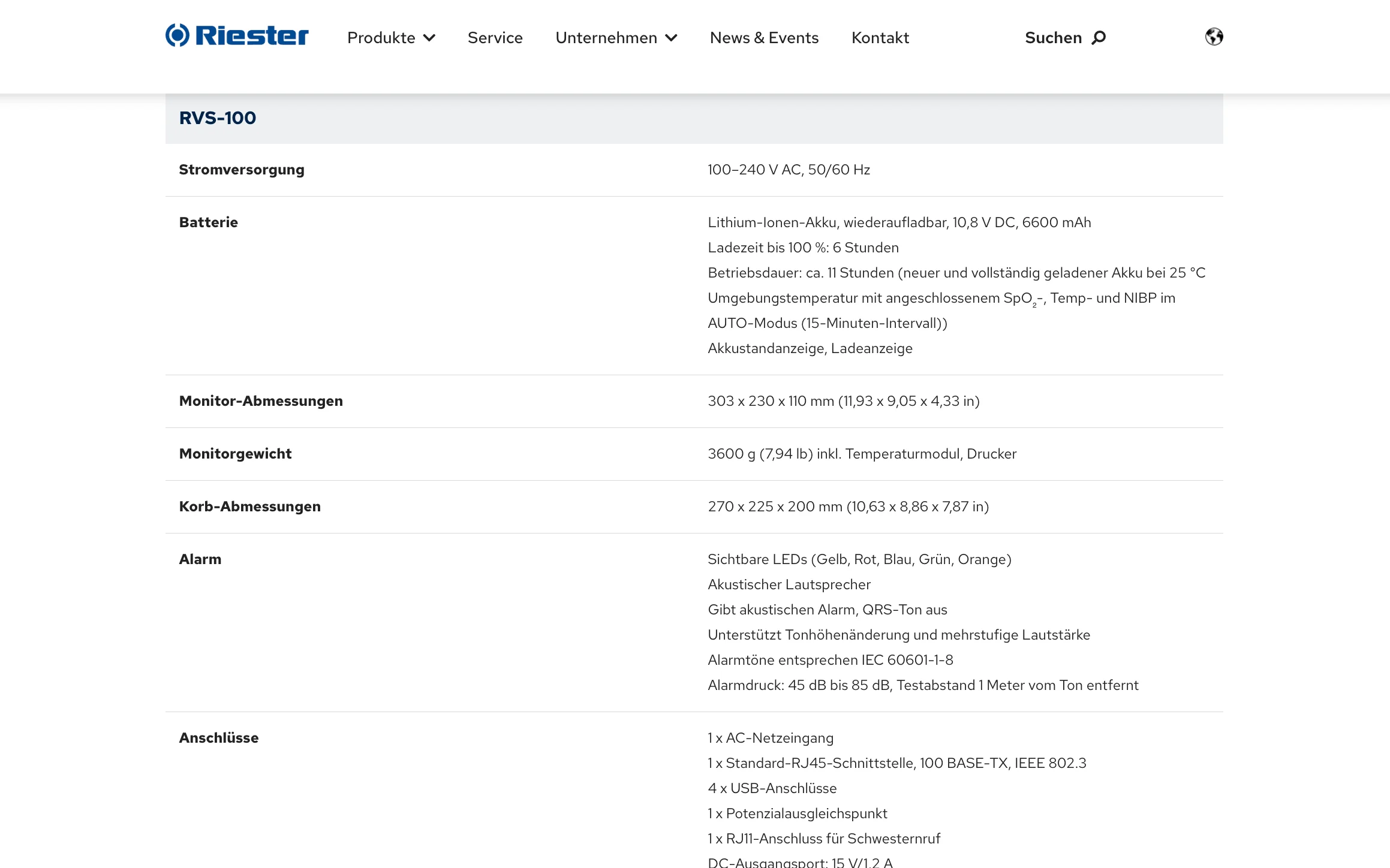 Screenshot-Beleg: Riester — Kriterium 4.3 Strukturierte Produktinformation