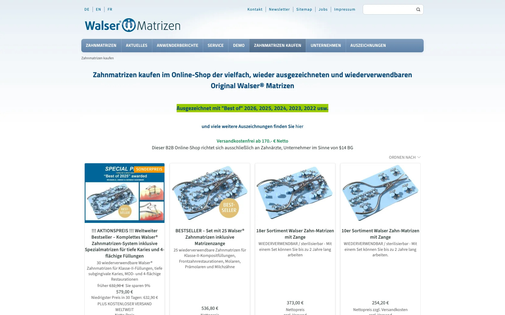 Screenshot-Beleg: Dr. Walser Dental GmbH — Kriterium 1.1 Öffentlicher Katalog-Zugang