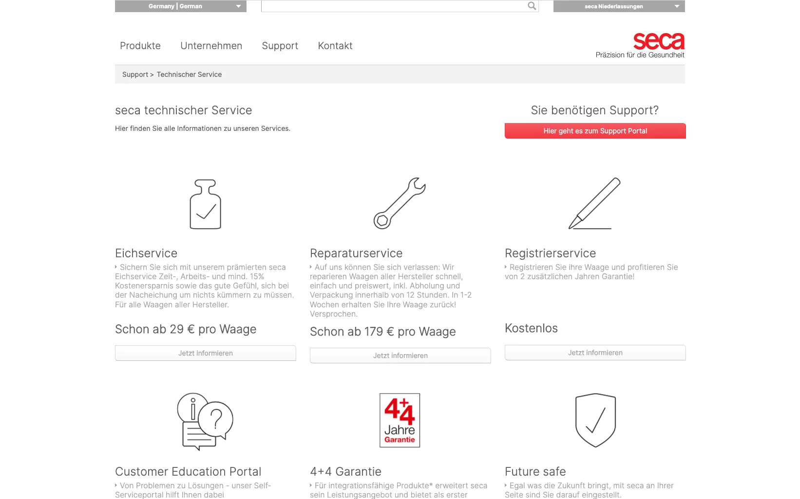 Screenshot-Beleg: SECA — Kriterium 6.5 Service- / Wartungs-Bereich