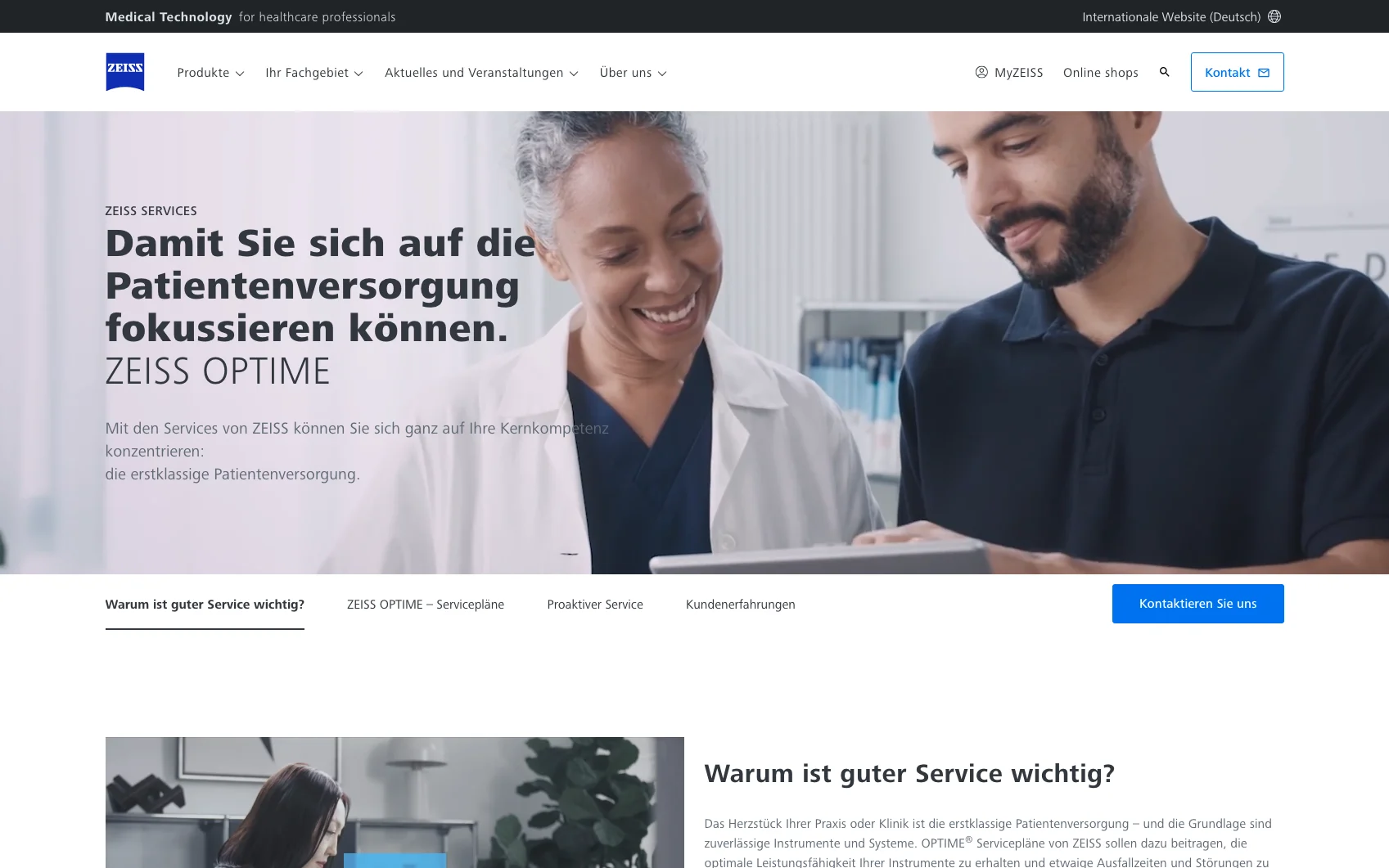 Screenshot-Beleg: Carl Zeiss Meditec — Kriterium 6.5 Service- / Wartungs-Bereich