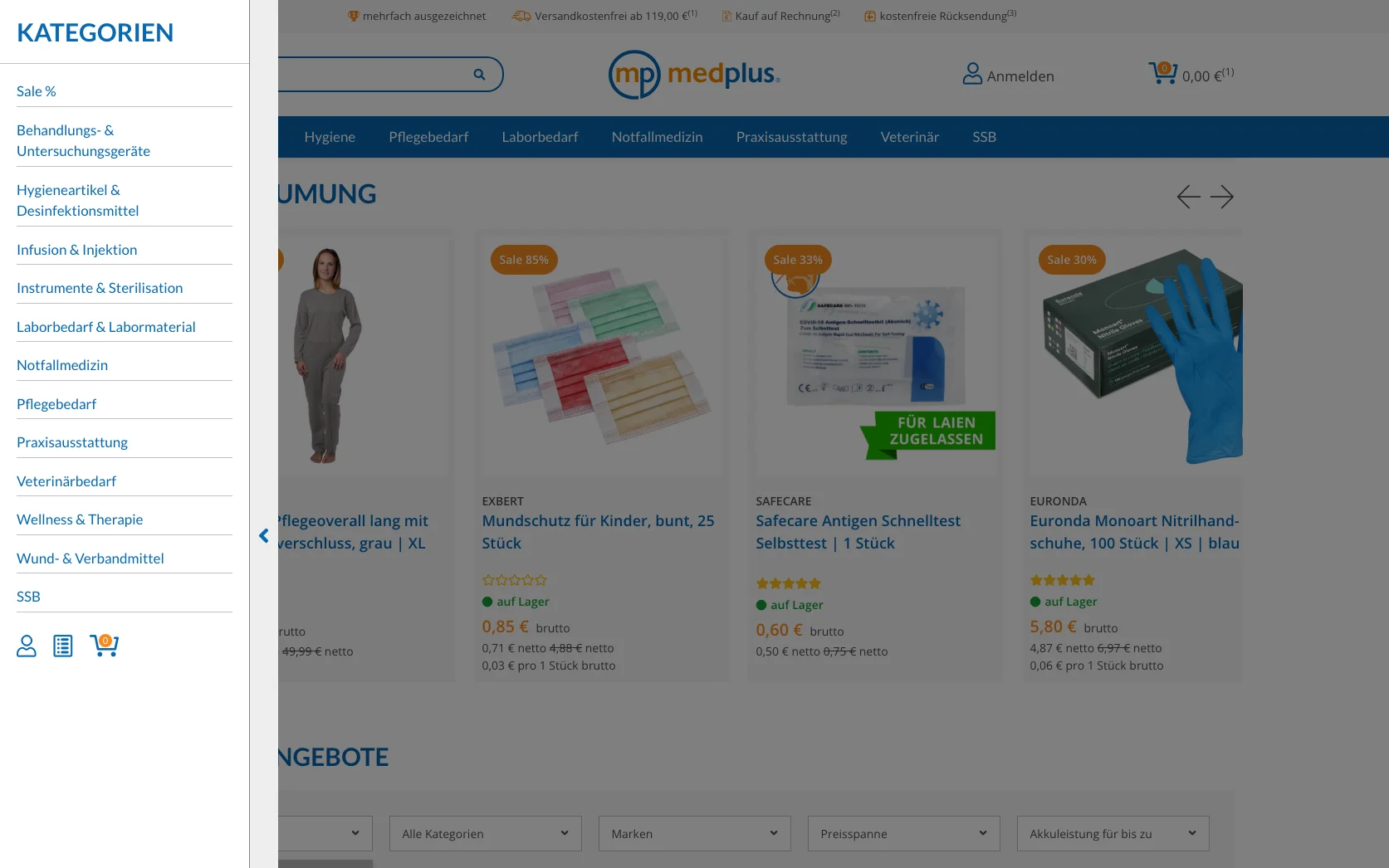Screenshot-Beleg: medplus24 — Kriterium 2.4 Mega-Menü / Hauptnavigation