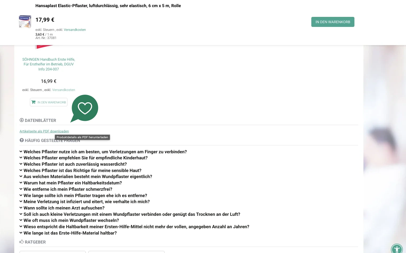 Screenshot-Beleg: erstehilfeshop.de — Kriterium 4.2 Tech. Dokumente downloadbar