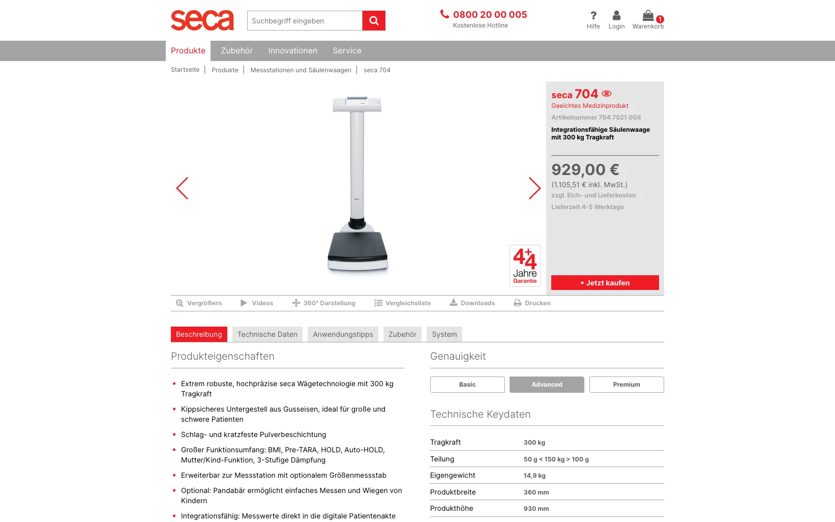 Screenshot-Beleg: SECA — Kriterium 5.1 „Wo kaufen"-Info auf Site