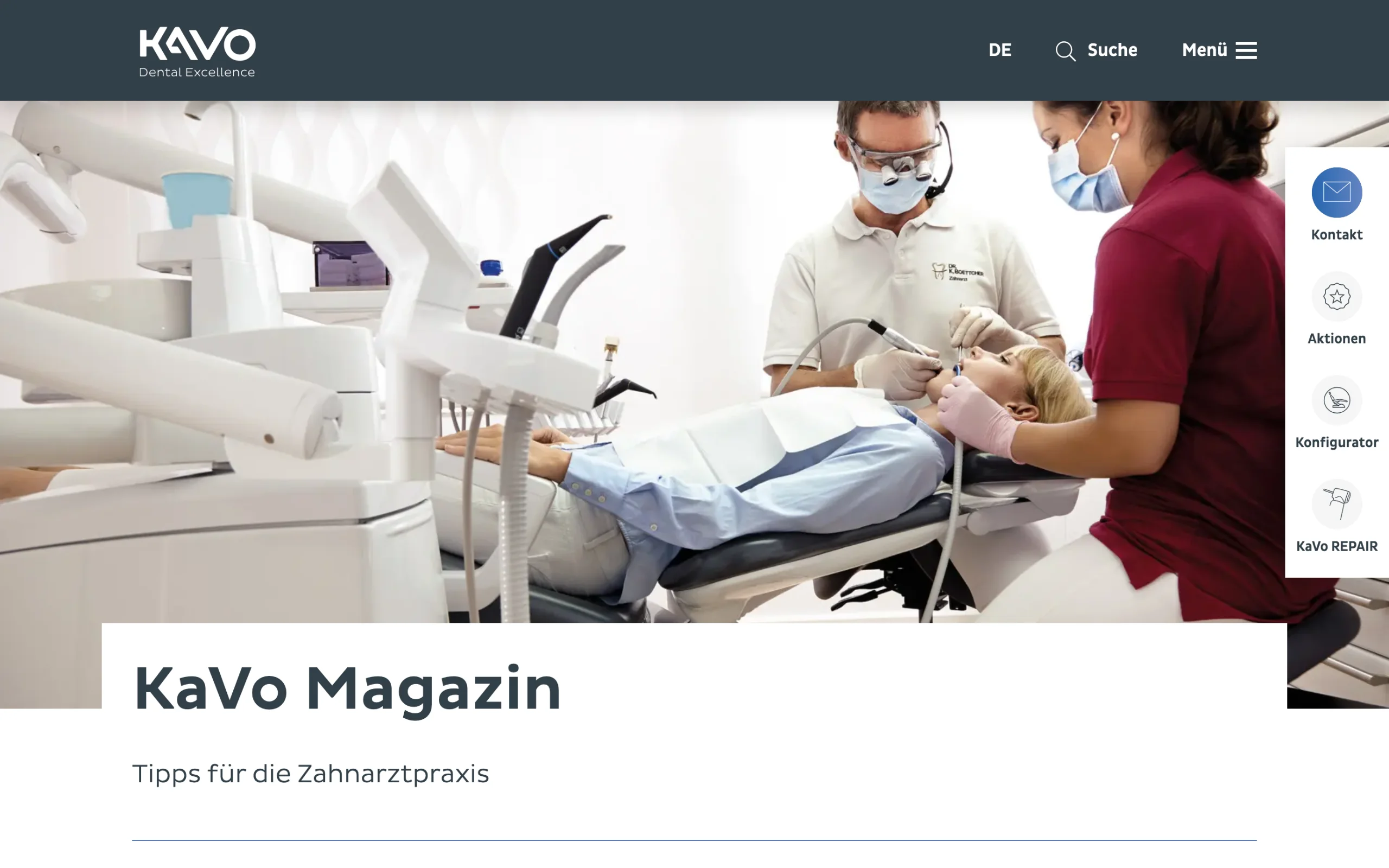 Screenshot-Beleg: KaVo Dental — Kriterium 6.7 Content-/Ratgeber-Bereich