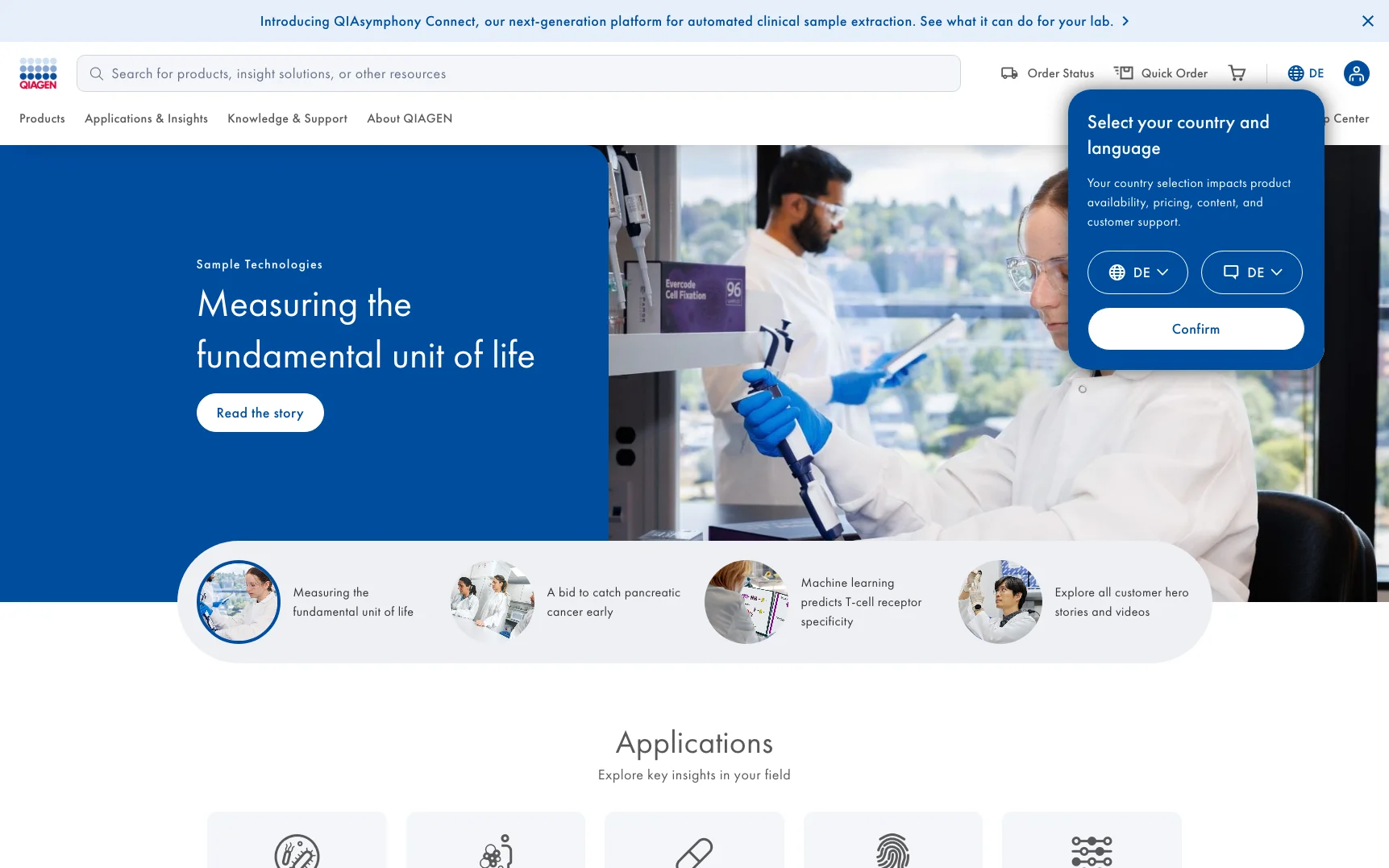Screenshot-Beleg: QIAGEN — Kriterium 1.5 Sprachauswahl
