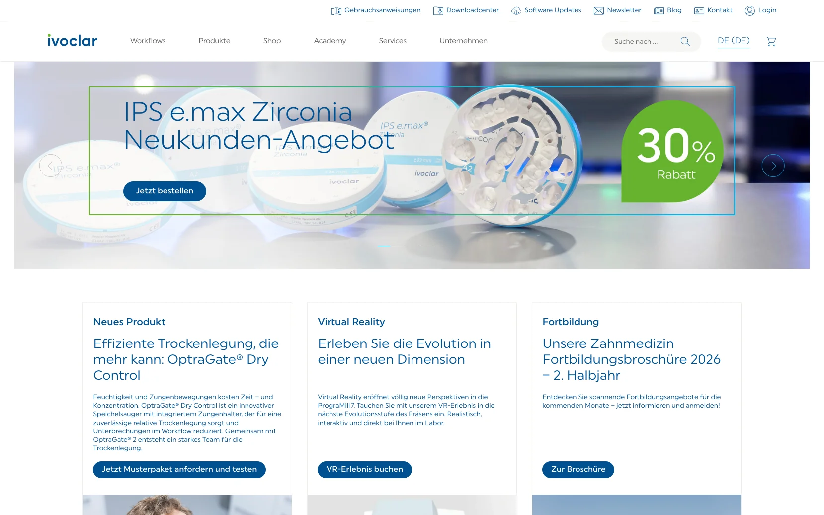 Screenshot-Beleg: Ivoclar Vivadent — Kriterium 1.4 Design & Gesamteindruck