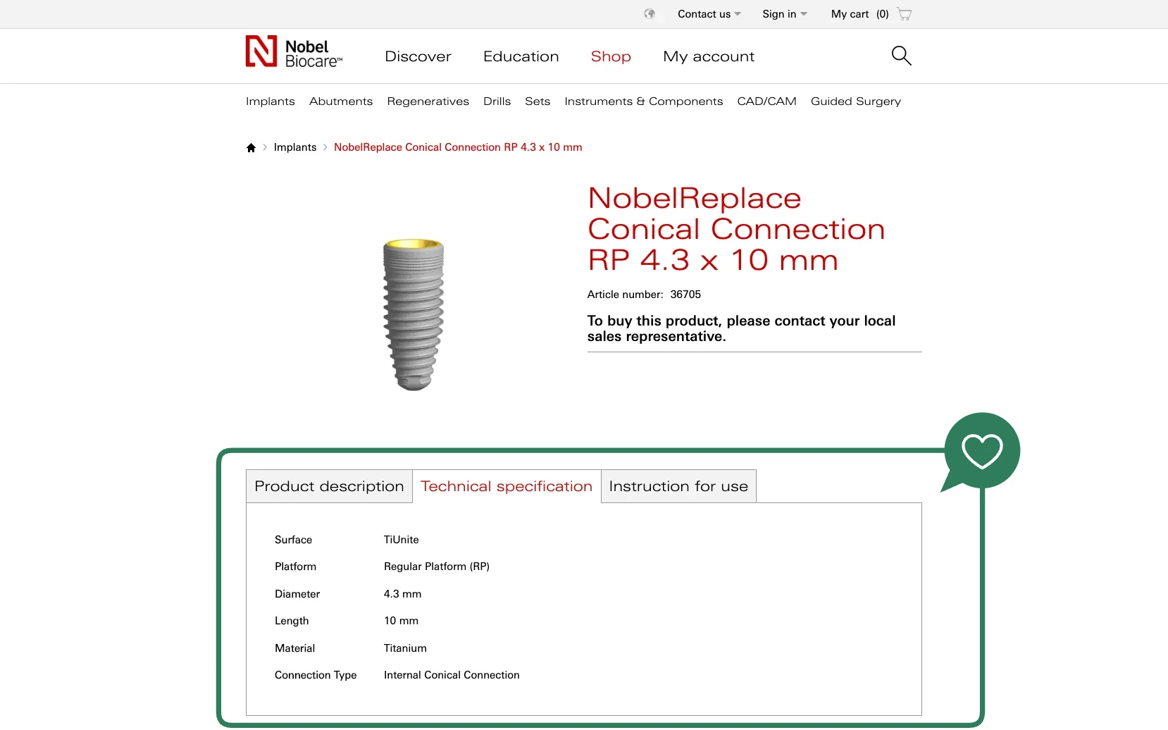 Screenshot-Beleg: Nobel Biocare — Kriterium 4.3 Strukturierte Produktinformation