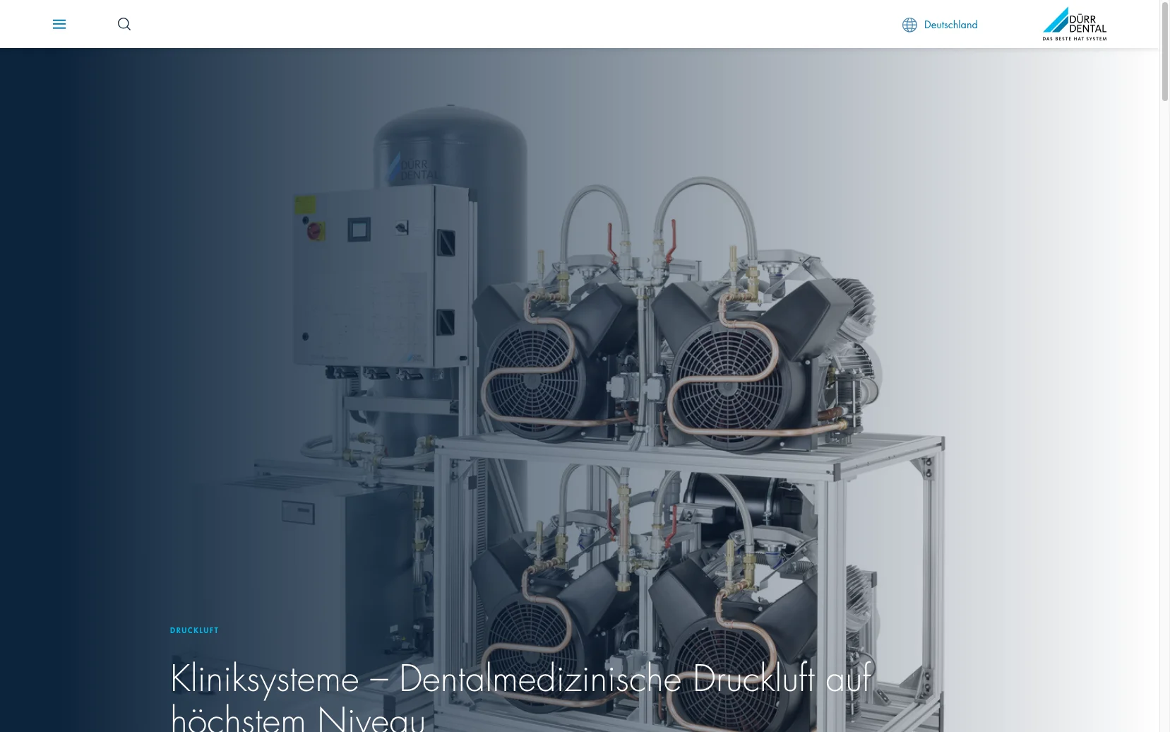 Screenshot-Beleg: Dürr Dental — Kriterium 2.1 Suchfeld persistent in Top-Bar