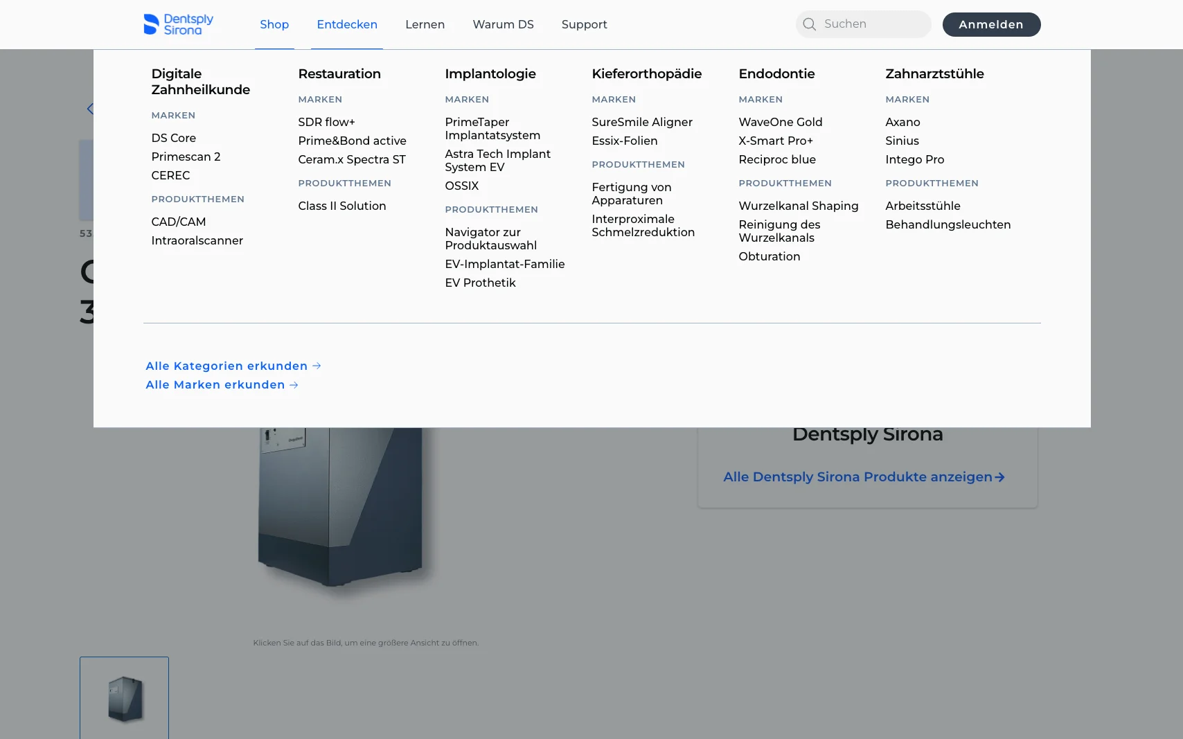 Screenshot-Beleg: Dentsply Sirona — Kriterium 2.5 Einstieg über Anwendung