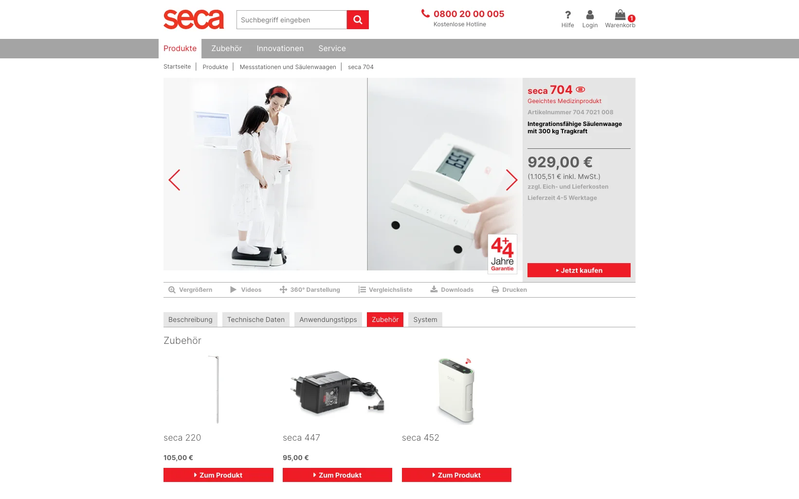 Screenshot-Beleg: SECA — Kriterium 4.9 Passende Produkte & Zubehör