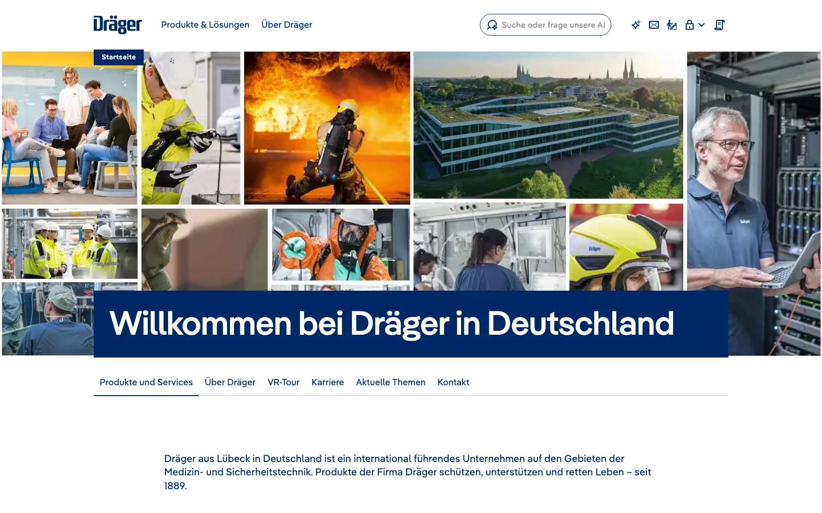 Screenshot-Beleg: Dräger — Kriterium 1.4 Design & Gesamteindruck
