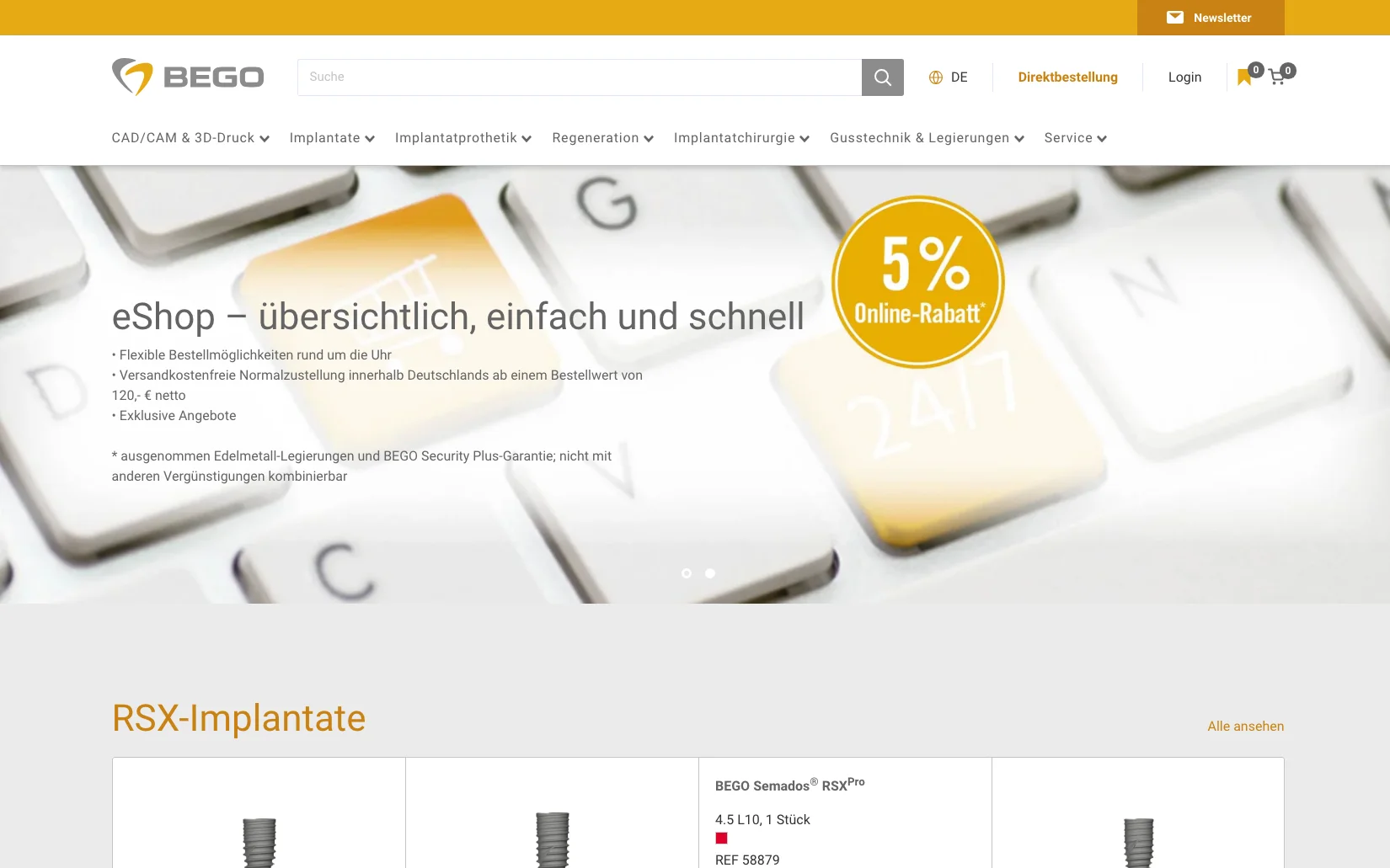 Screenshot-Beleg: BEGO — Kriterium 2.1 Suchfeld persistent in Top-Bar