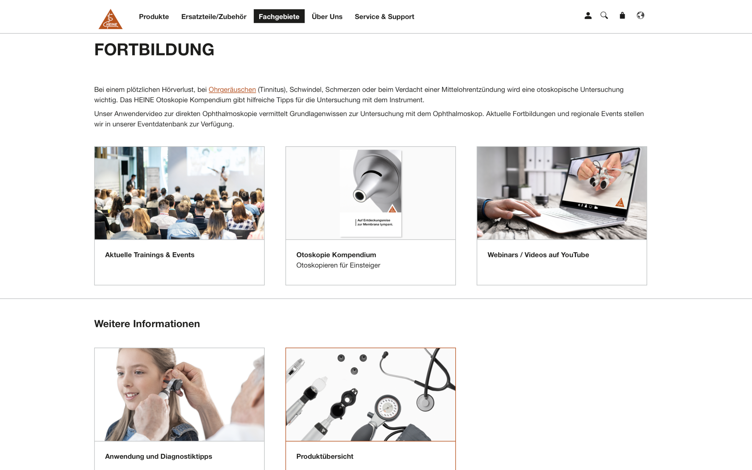 Screenshot-Beleg: Heine Optotechnik — Kriterium 6.4 Schulungs- / Education-Hub