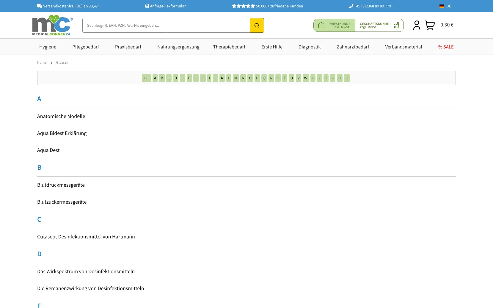 Screenshot-Beleg: medicalcorner24 — Kriterium 6.7 Content-/Ratgeber-Bereich