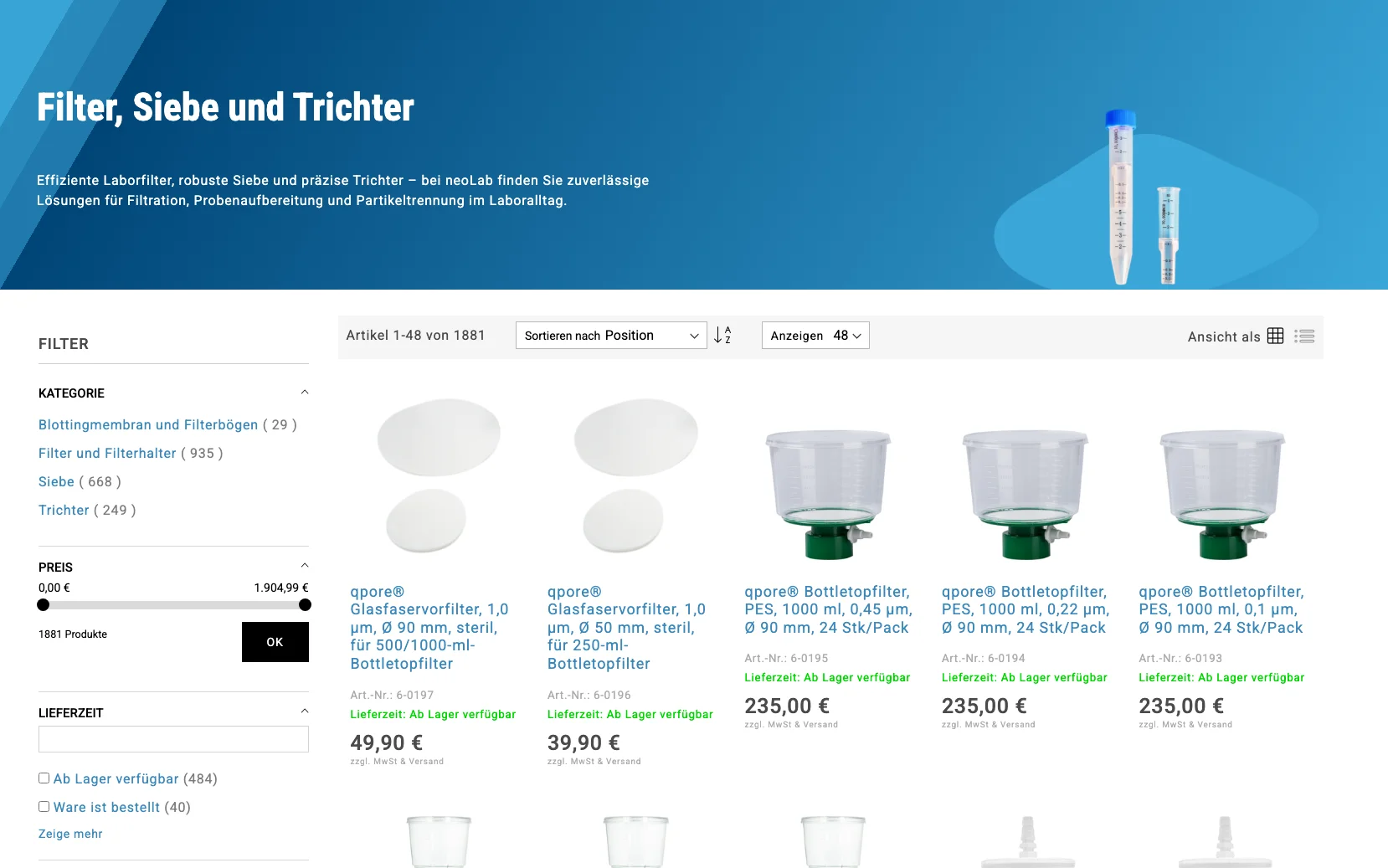 Screenshot-Beleg: neoLab — Kriterium 3.2 Sortieroptionen