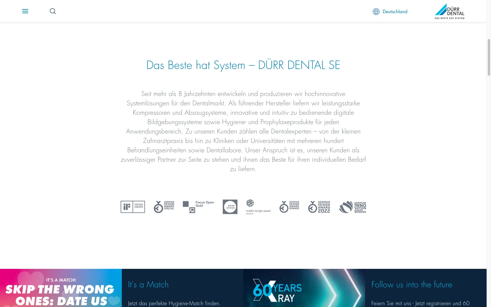 Screenshot-Beleg: Dürr Dental — Kriterium 1.4 Design & Gesamteindruck