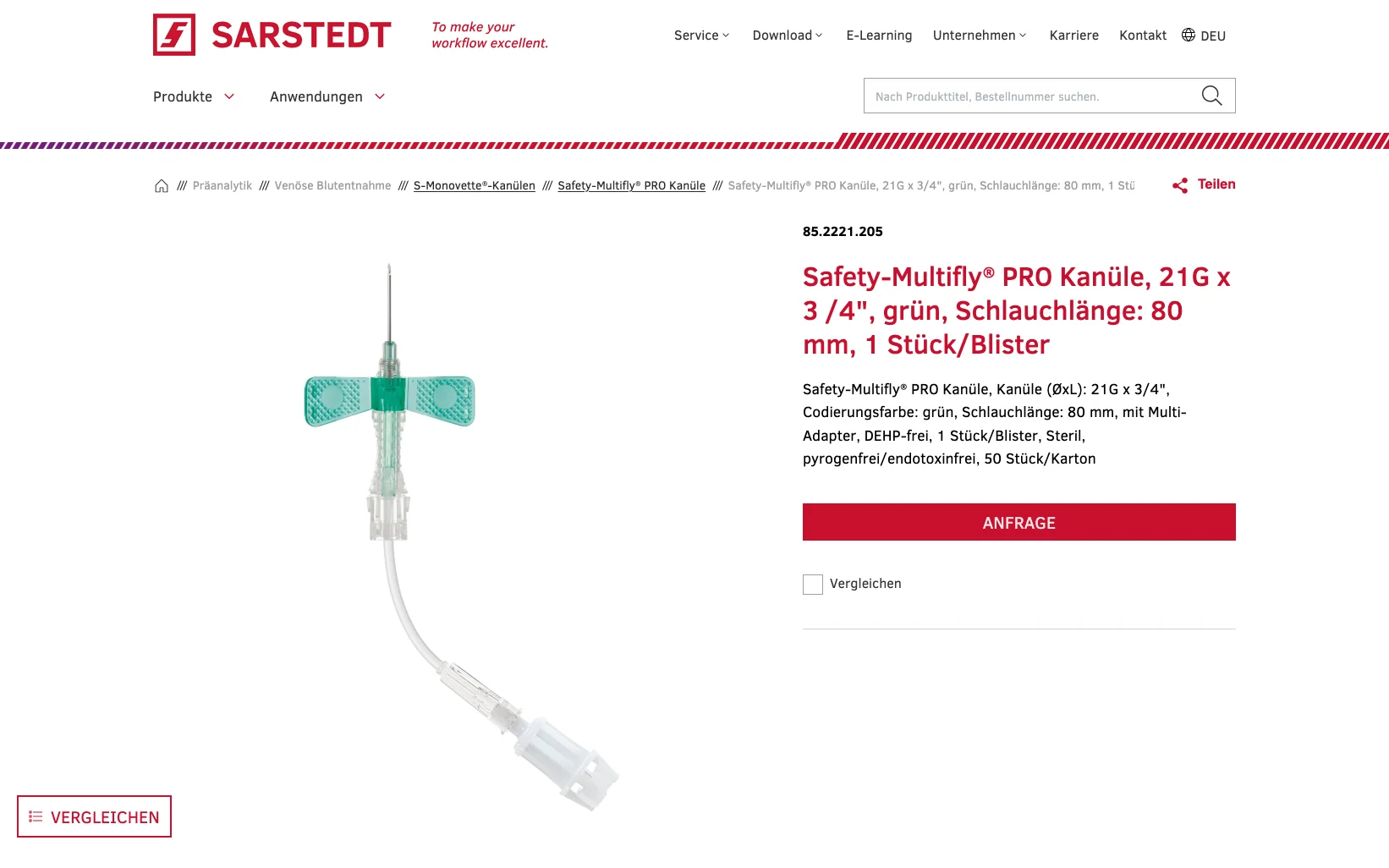 Screenshot-Beleg: Sarstedt — Kriterium 6.1 Kontaktmöglichkeiten präsent
