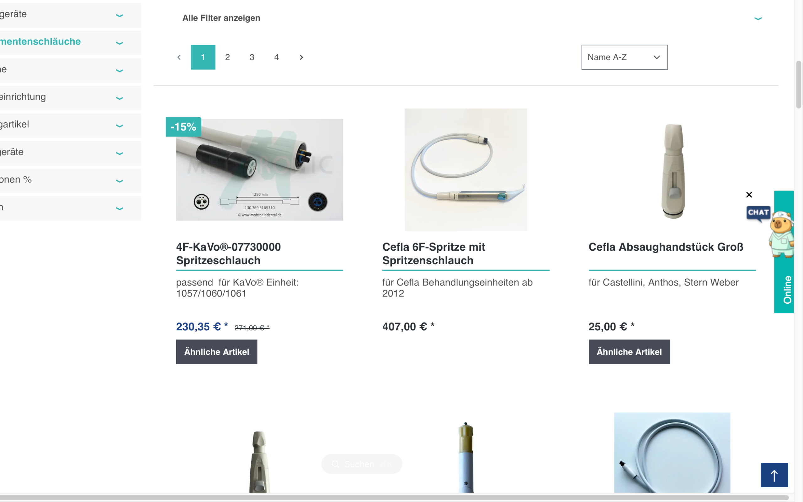 Screenshot-Beleg: Dentalkauf24 — Kriterium 3.3 Produktidentifikation in der Produktliste
