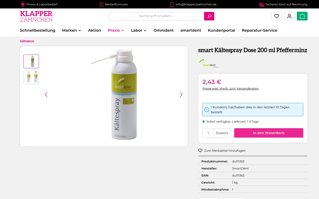 Screenshot-Beleg: Klapperzähnchen — Kriterium 1.2 Grundpreis / €-pro-Einheit