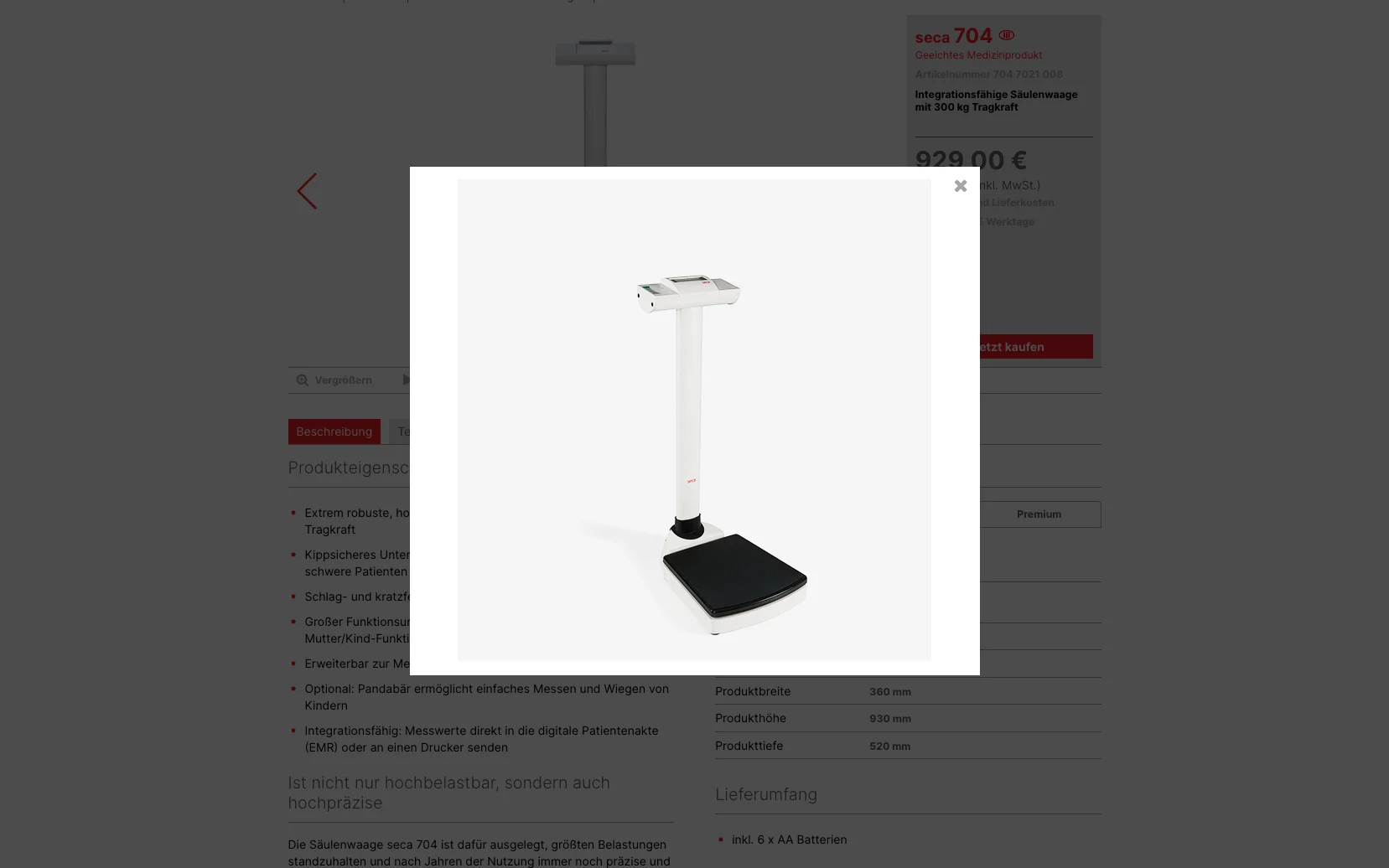 Screenshot-Beleg: SECA — Kriterium 4.7 3D / AR / Konfigurator
