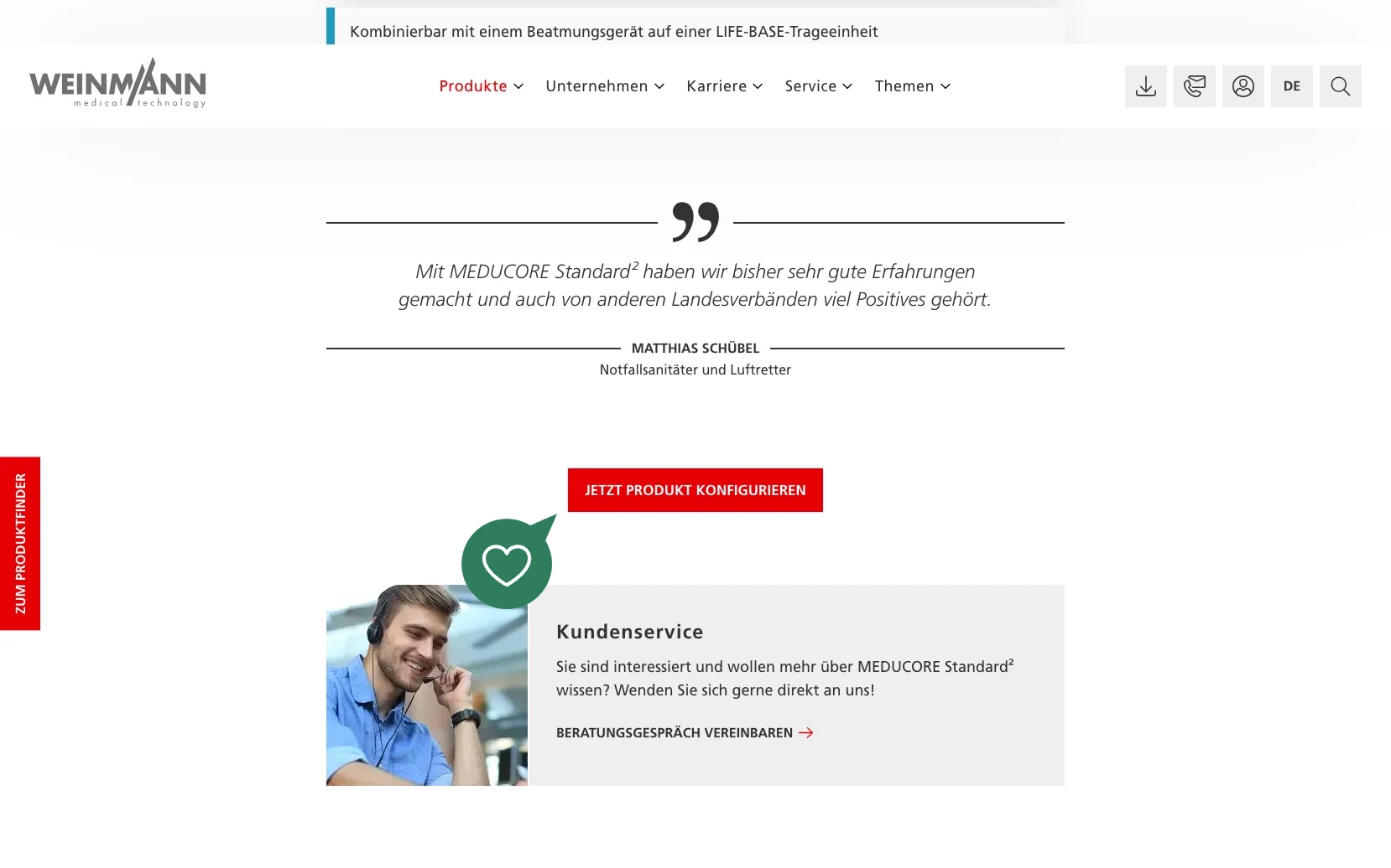 Screenshot-Beleg: Weinmann Emergency — Kriterium 5.1 „Wo kaufen"-Info auf Site