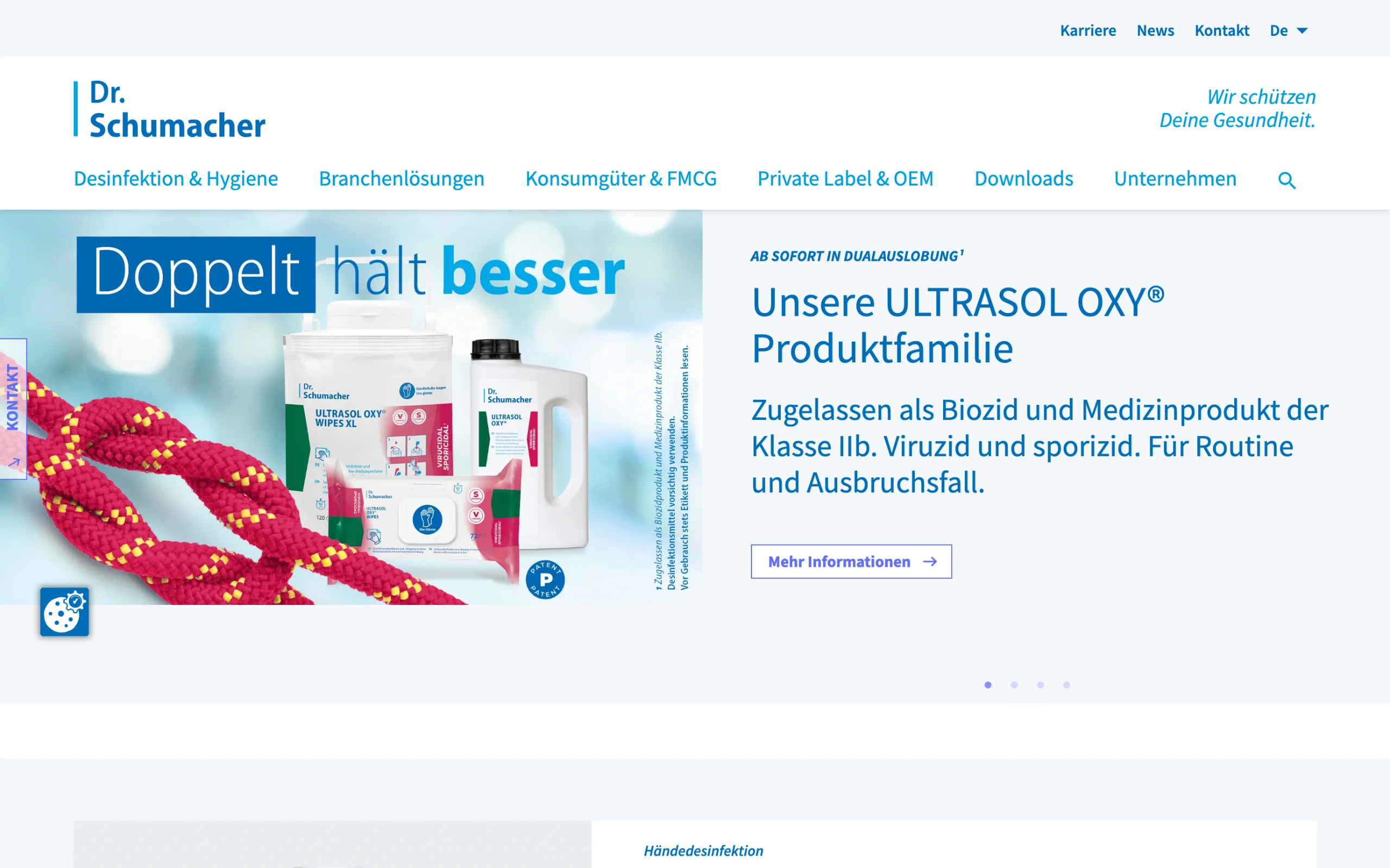 Screenshot-Beleg: Dr. Schumacher — Kriterium 2.1 Suchfeld persistent in Top-Bar
