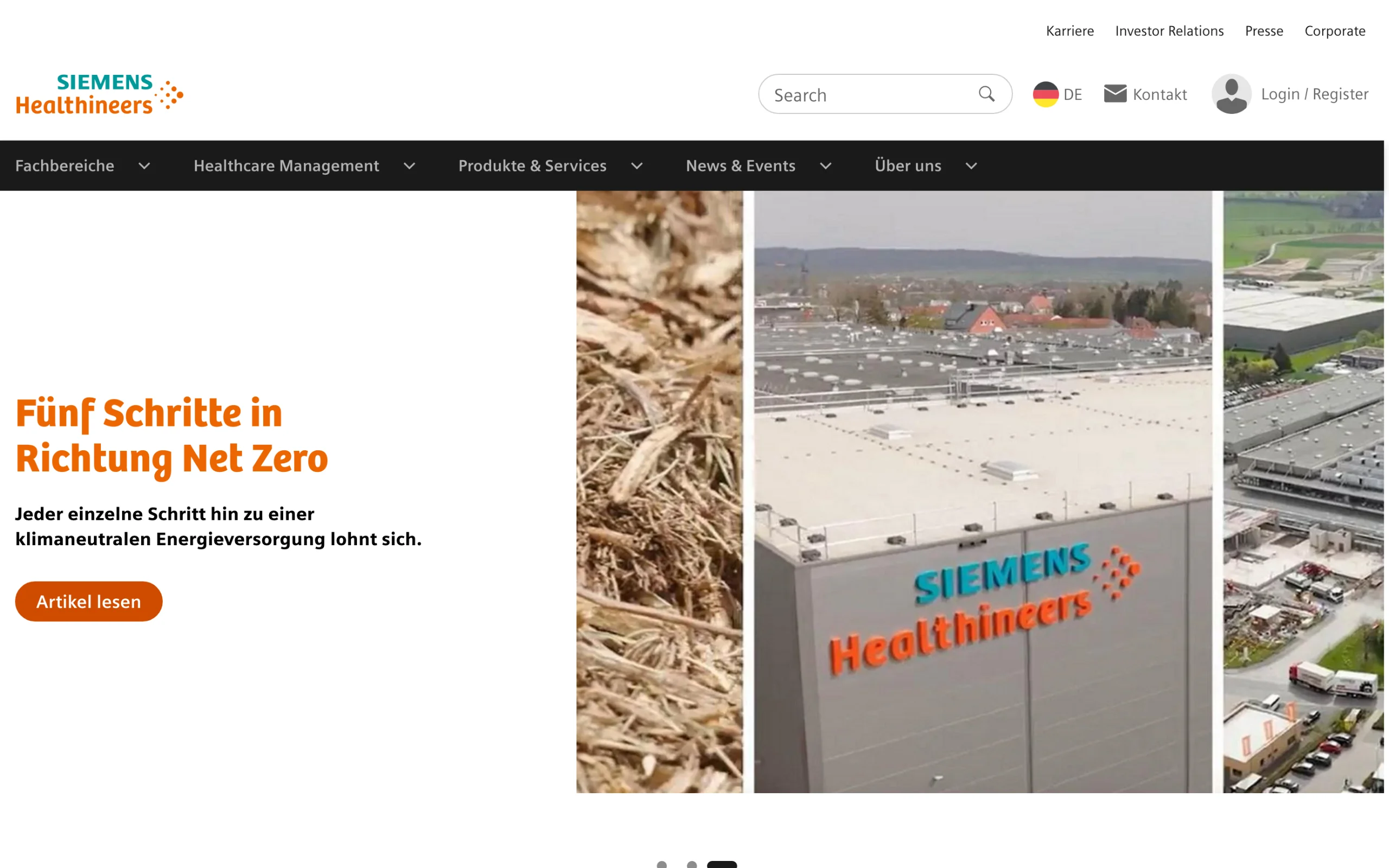 Screenshot-Beleg: Siemens Healthineers — Kriterium 1.4 Design & Gesamteindruck