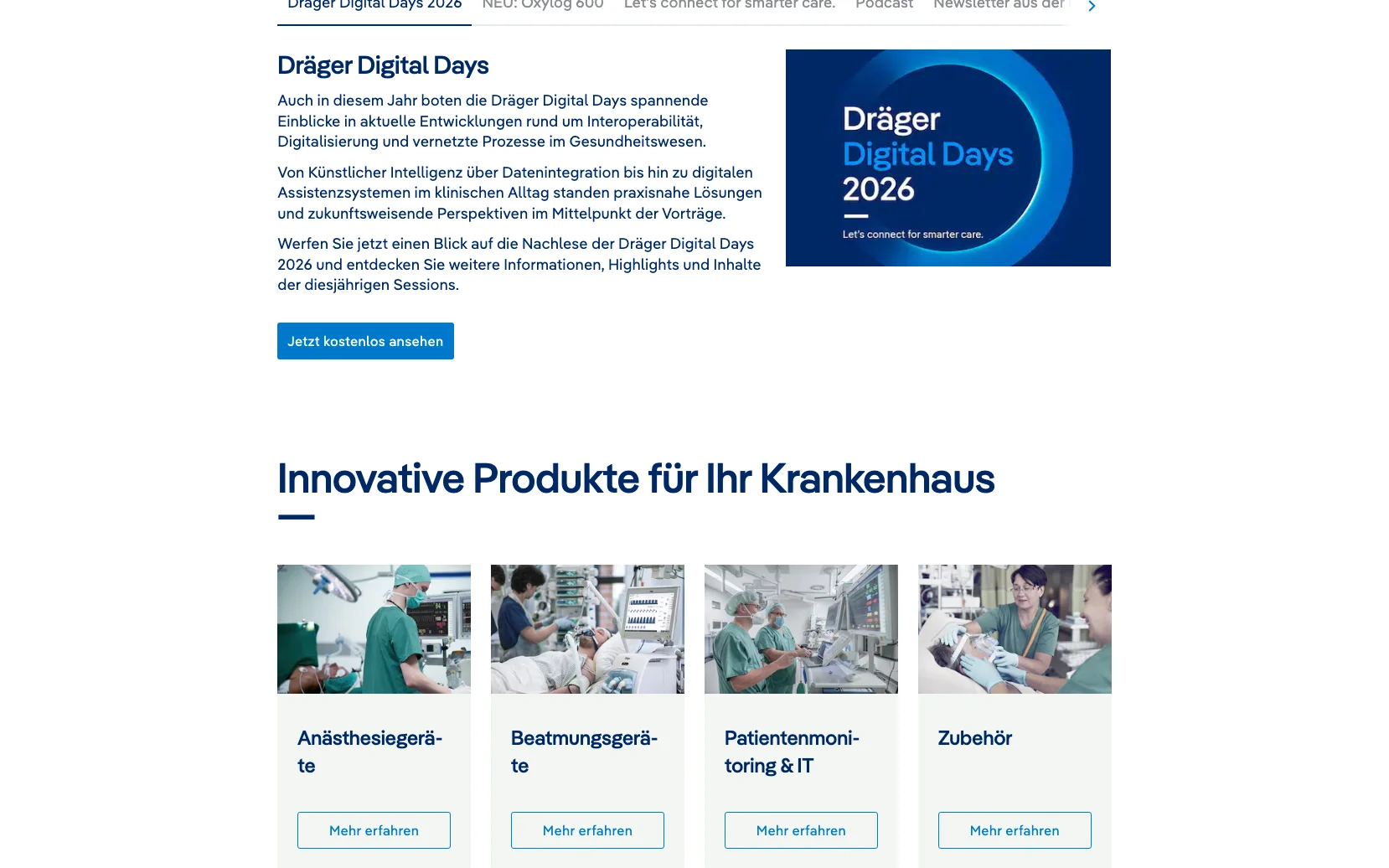 Screenshot-Beleg: Dräger — Kriterium 2.5 Einstieg über Anwendung