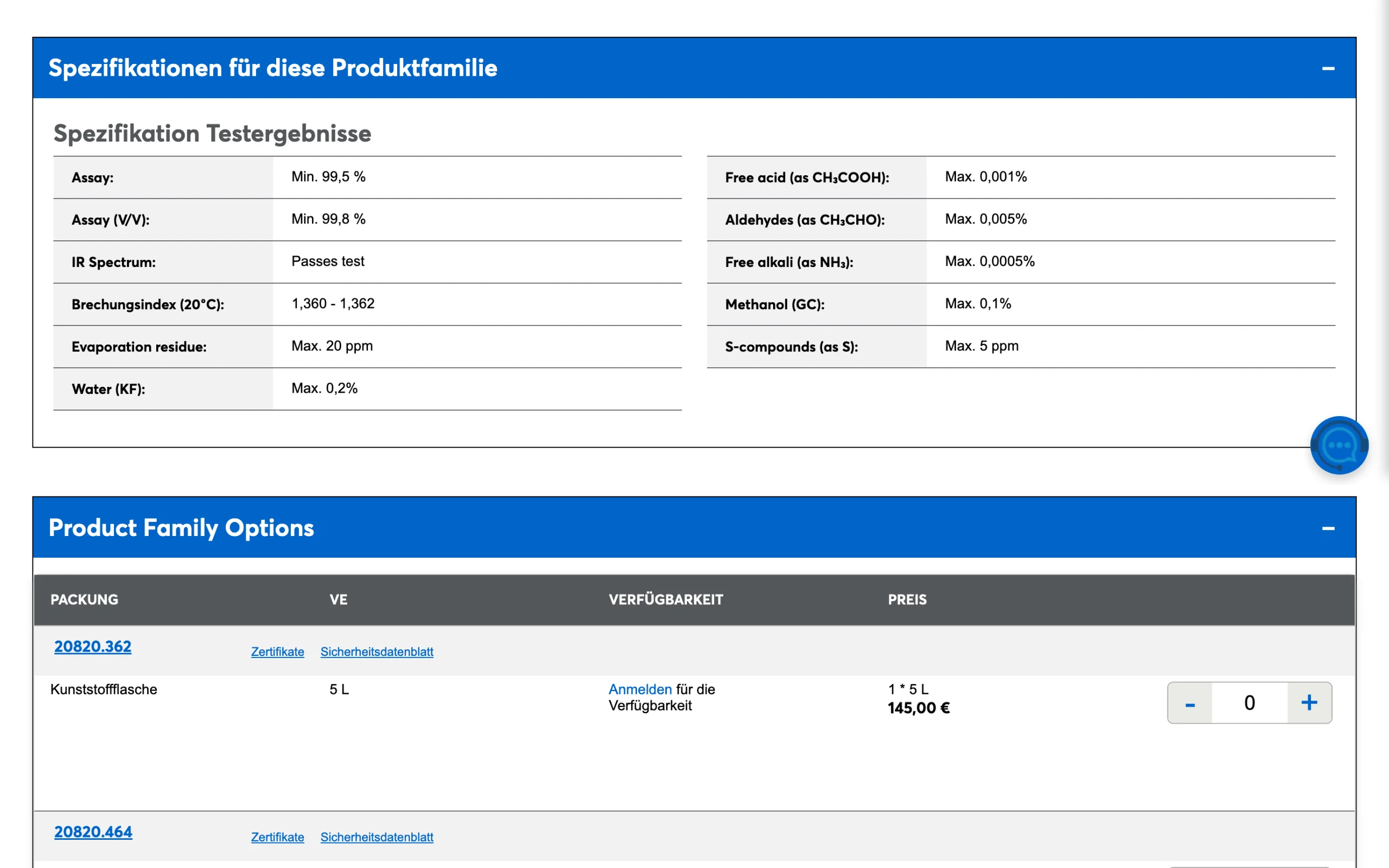 Screenshot-Beleg: VWR / Avantor — Kriterium 4.3 Strukturierte Produktinformation