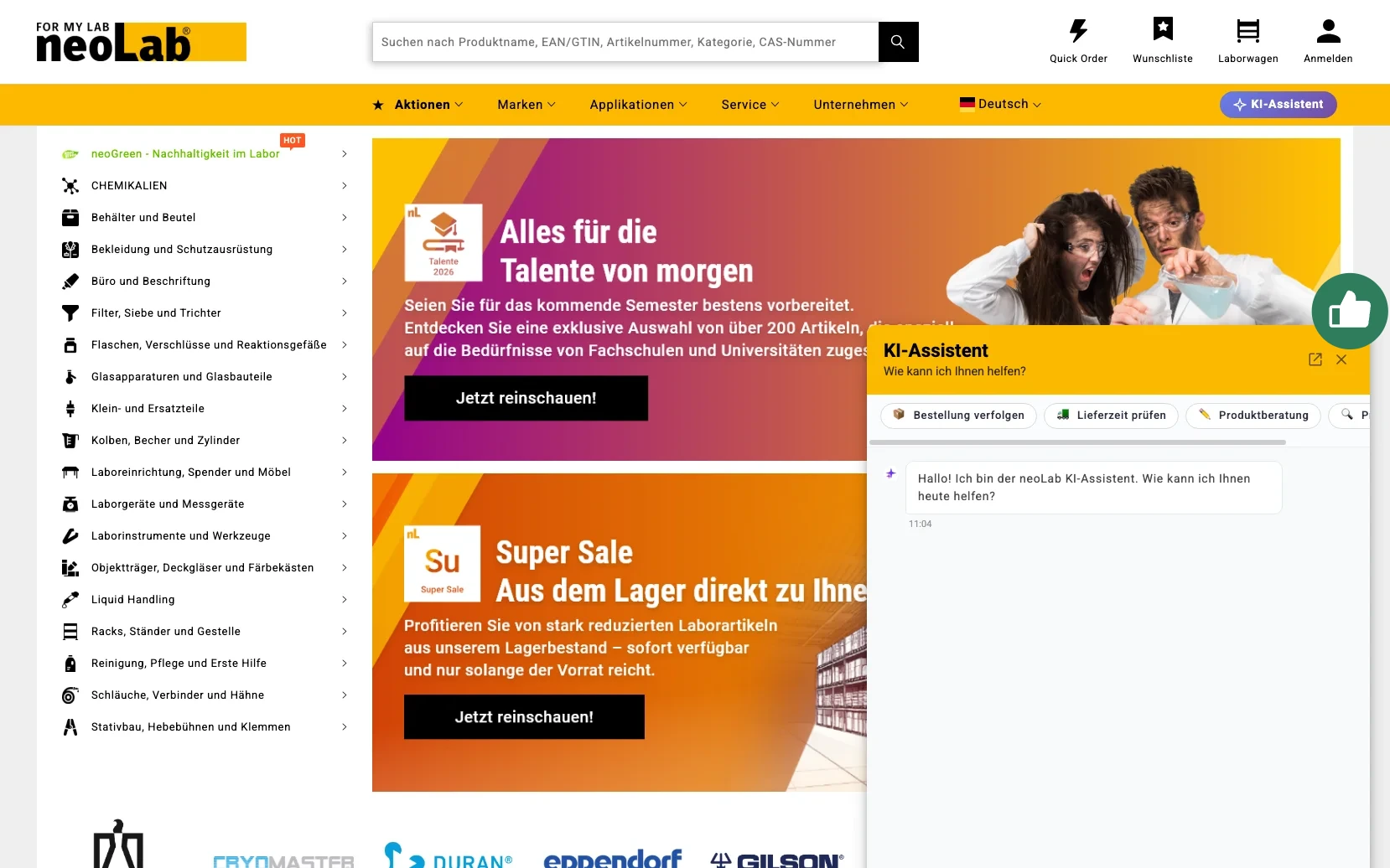 Screenshot-Beleg: neoLab — Kriterium 6.2 Live-Chat oder Chatbot