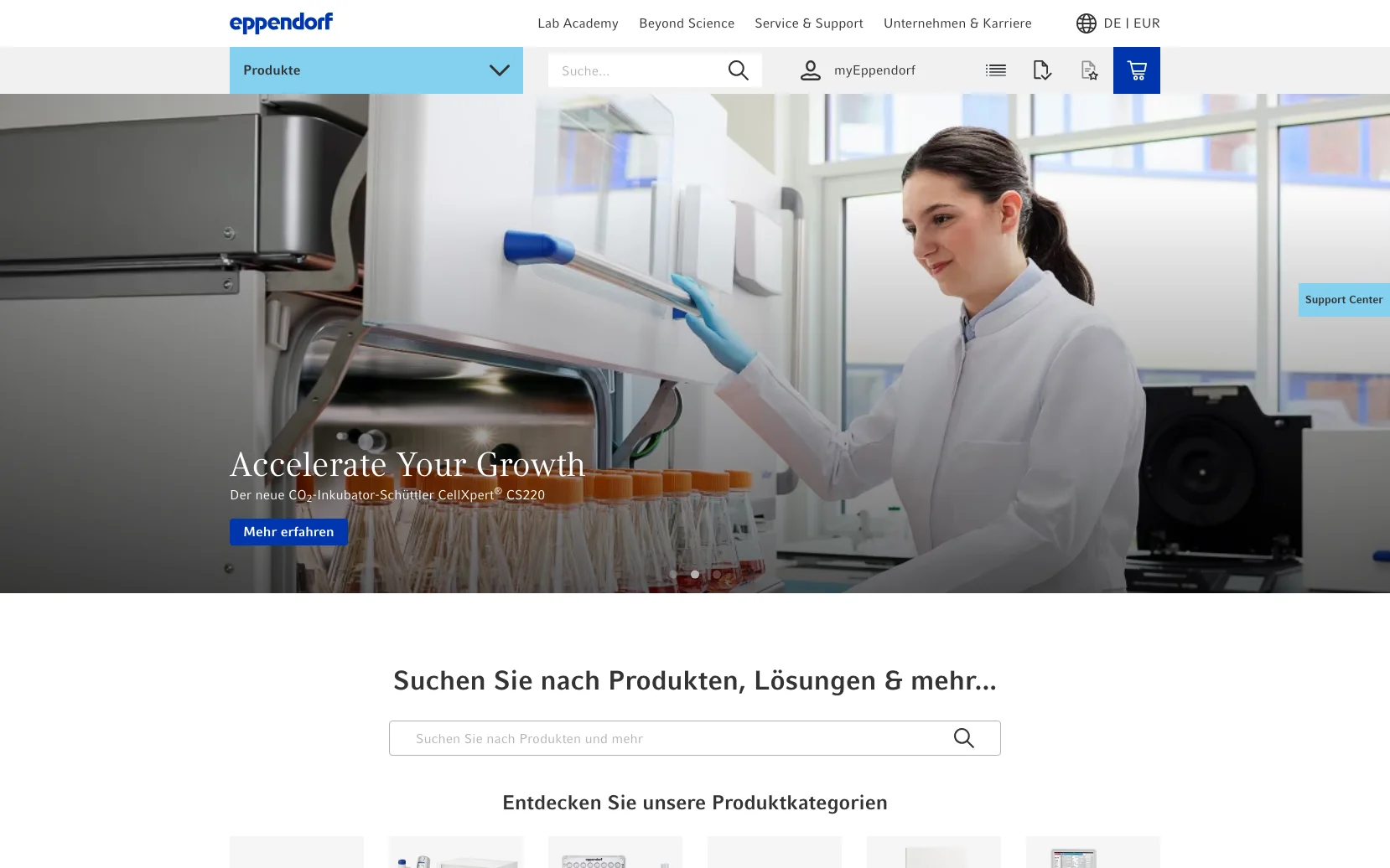 Screenshot-Beleg: Eppendorf — Kriterium 1.4 Design & Gesamteindruck