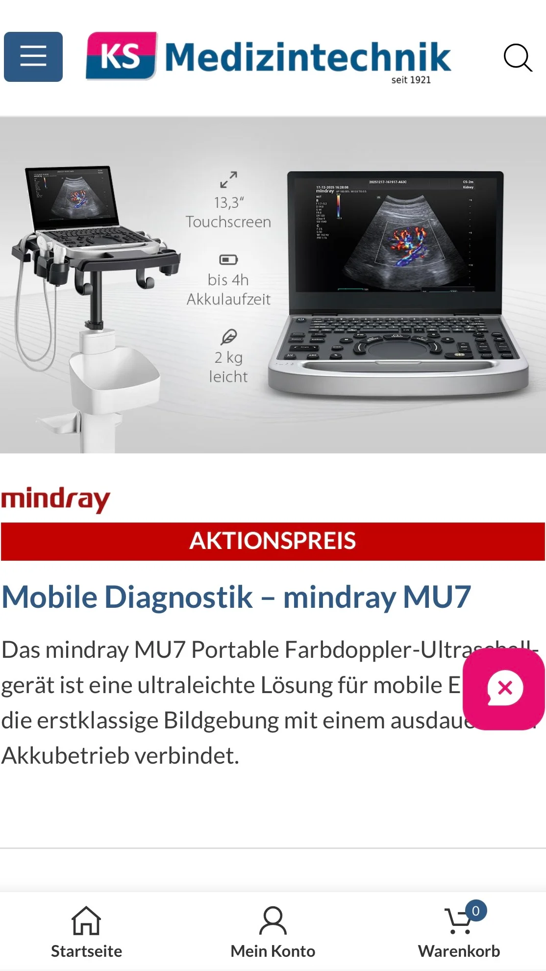 Screenshot-Beleg: KS Medizintechnik — Kriterium 7.5 Mobile Bedienbarkeit