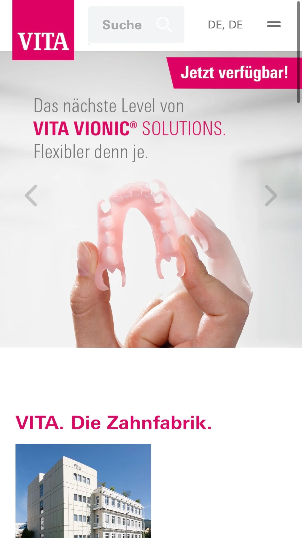 Screenshot-Beleg: VITA Zahnfabrik — Kriterium 7.5 Mobile Bedienbarkeit