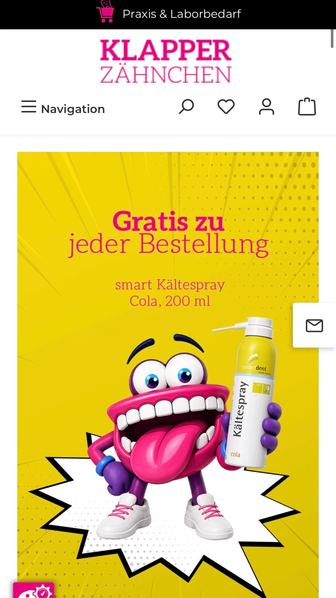 Screenshot-Beleg: Klapperzähnchen — Kriterium 7.5 Mobile Bedienbarkeit